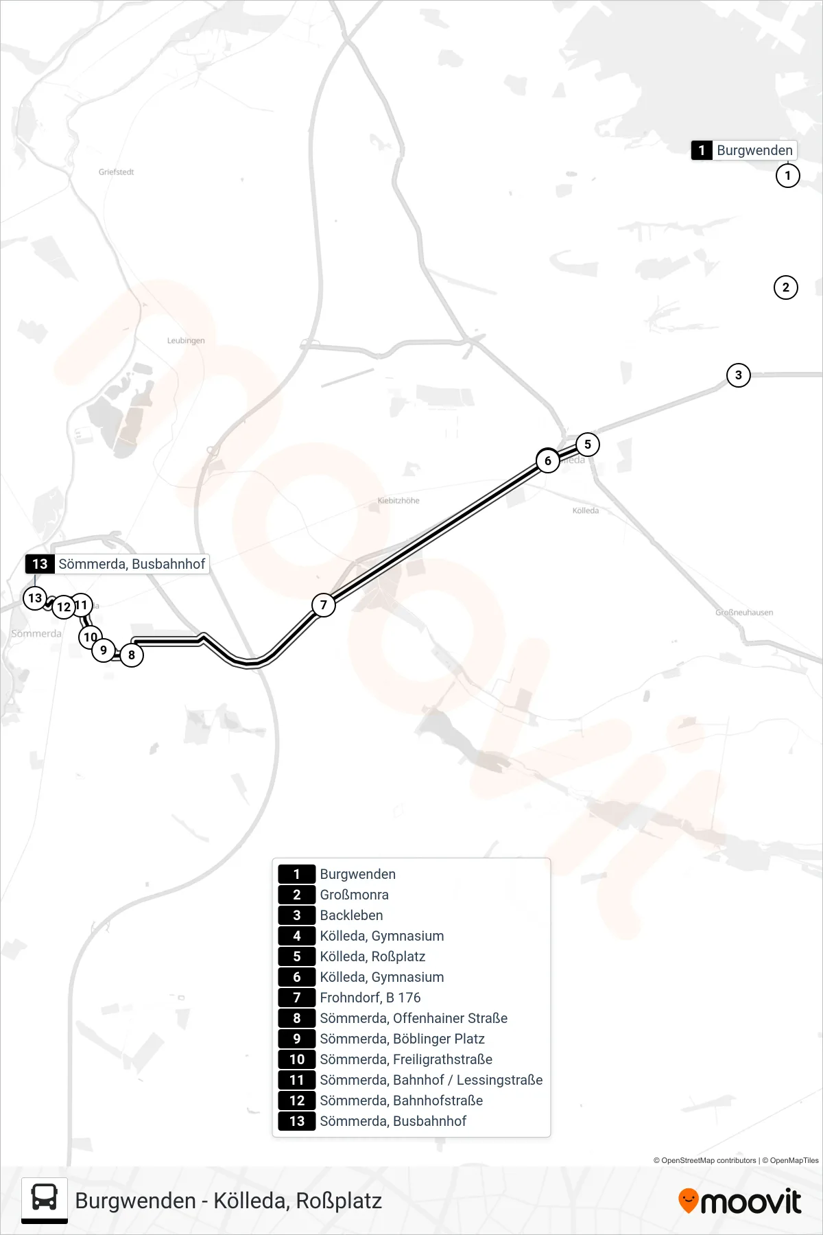 210 bus Line (Sömmerda, Busbahnhof) route and stops on a map