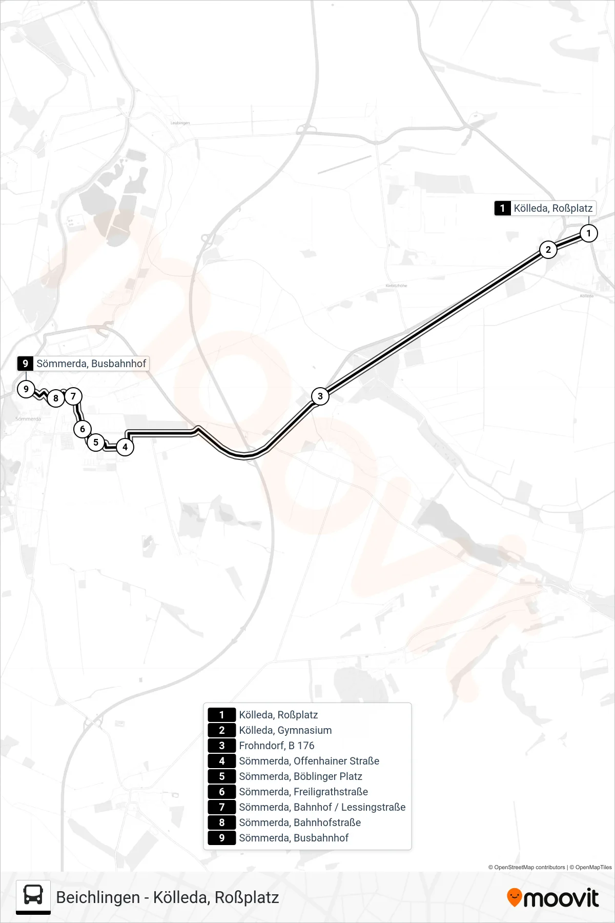 Linie 211 (Bus) Richtung Sömmerda, Busbahnhof: Route und Haltestellen auf der Karte