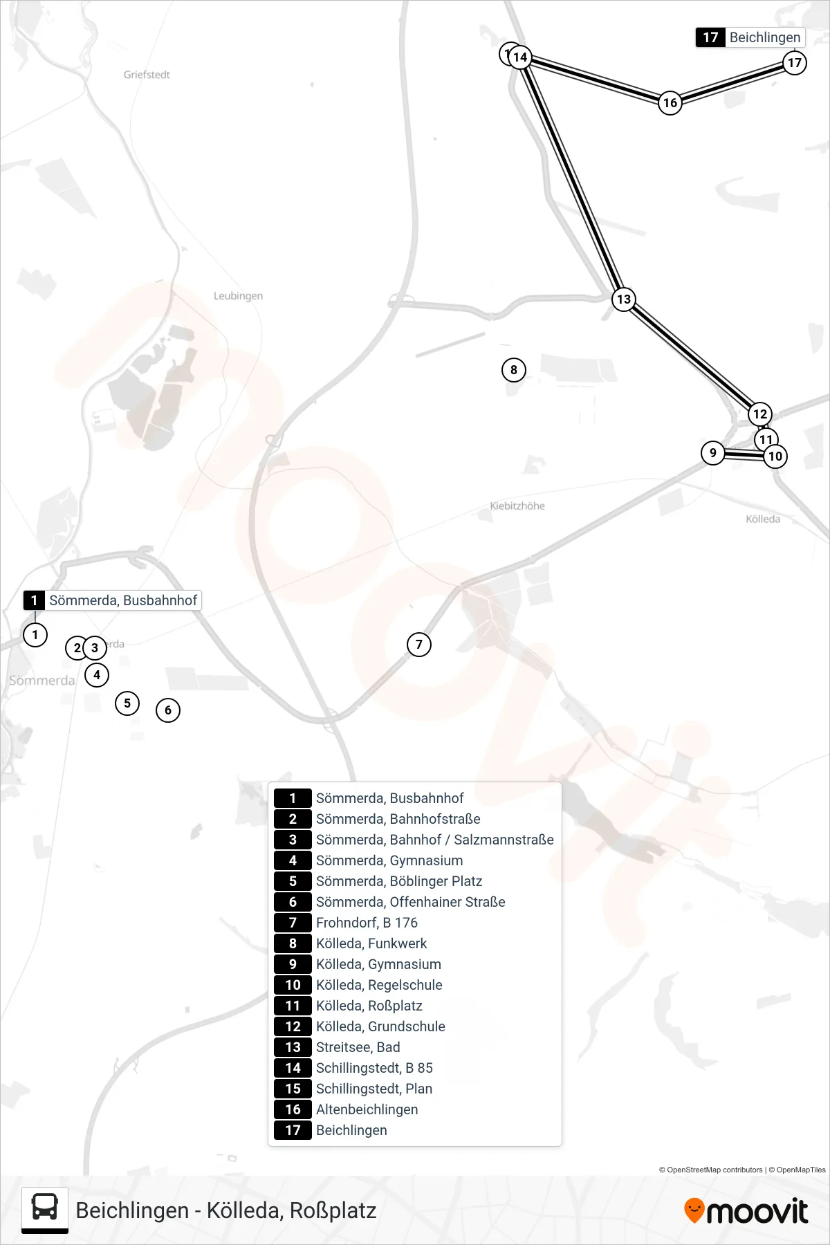 211 bus Line (Beichlingen) route and stops on a map