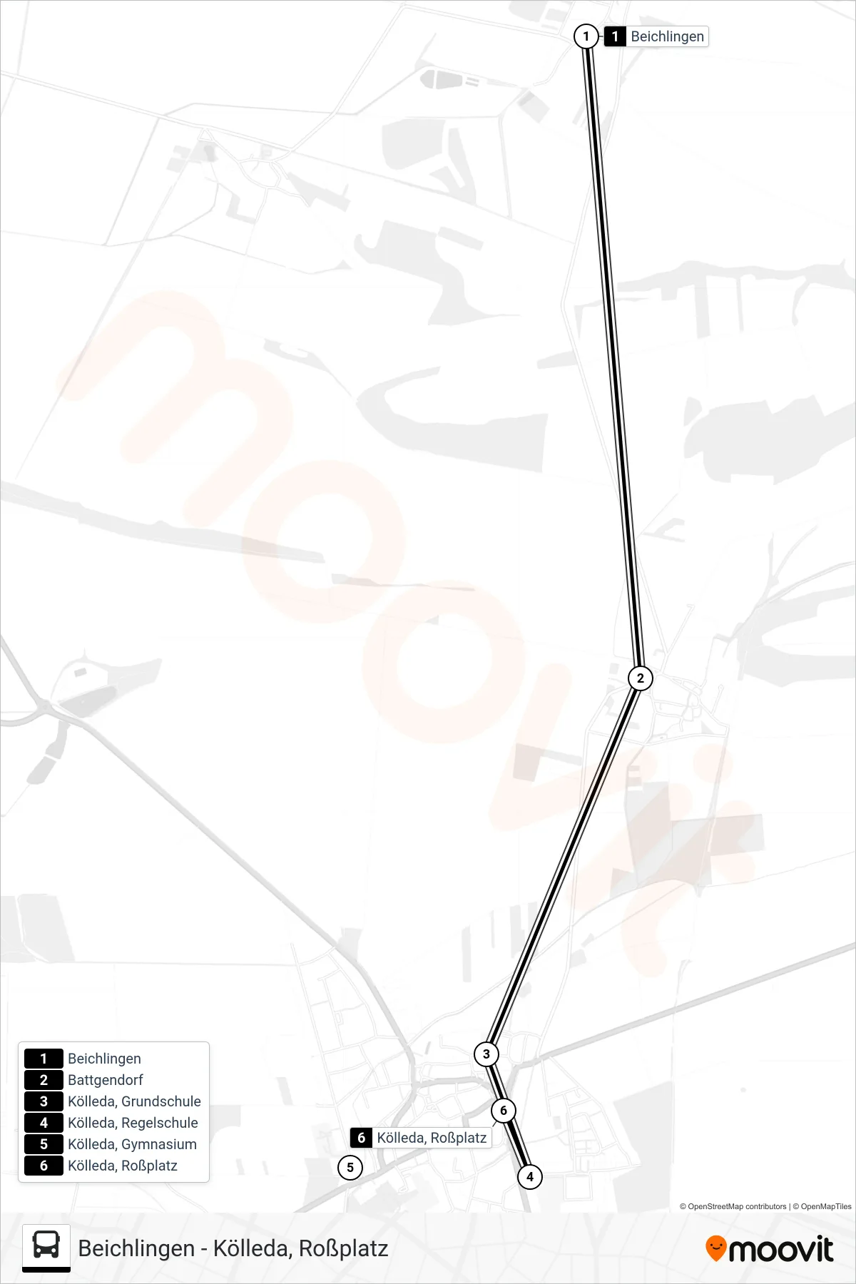 211 bus Line (Kölleda, Roßplatz) route and stops on a map