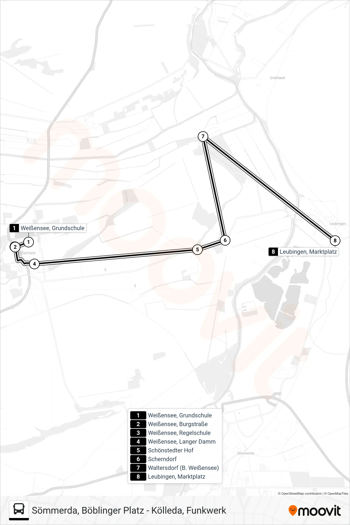 212 bus Line (Leubingen, Marktplatz) route and stops on a map