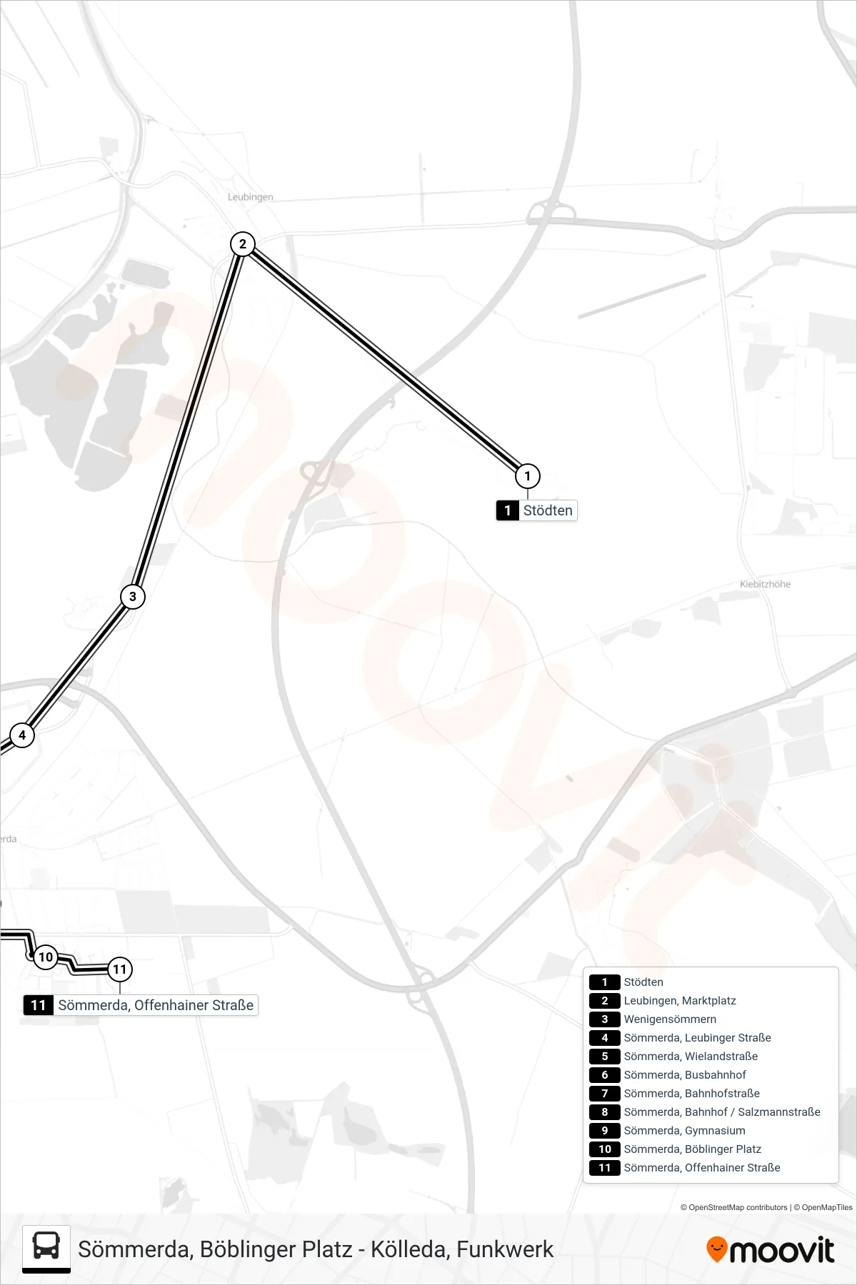 212 bus Line (Sömmerda, Offenhainer Straße) route and stops on a map