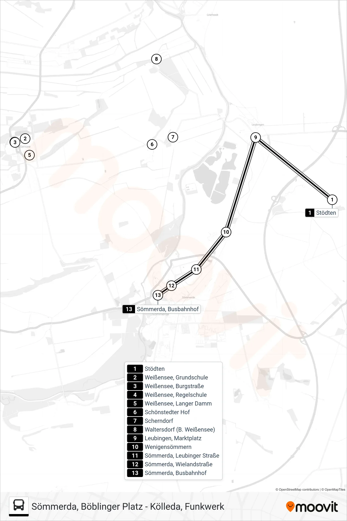 212 bus Line (Sömmerda, Busbahnhof) route and stops on a map