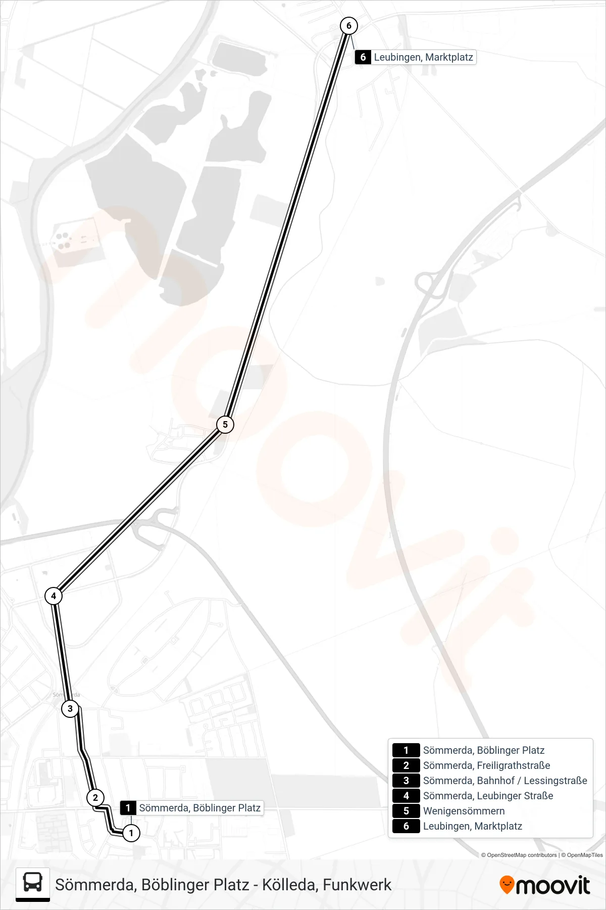 Linie 212 (Bus) Richtung Leubingen, Marktplatz: Route und Haltestellen auf der Karte