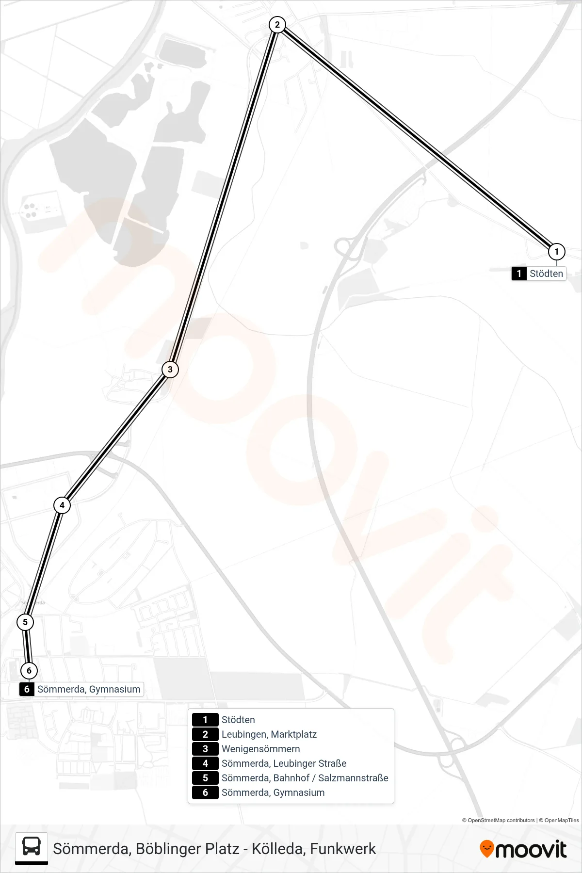 212 bus Line (Sömmerda, Gymnasium) route and stops on a map