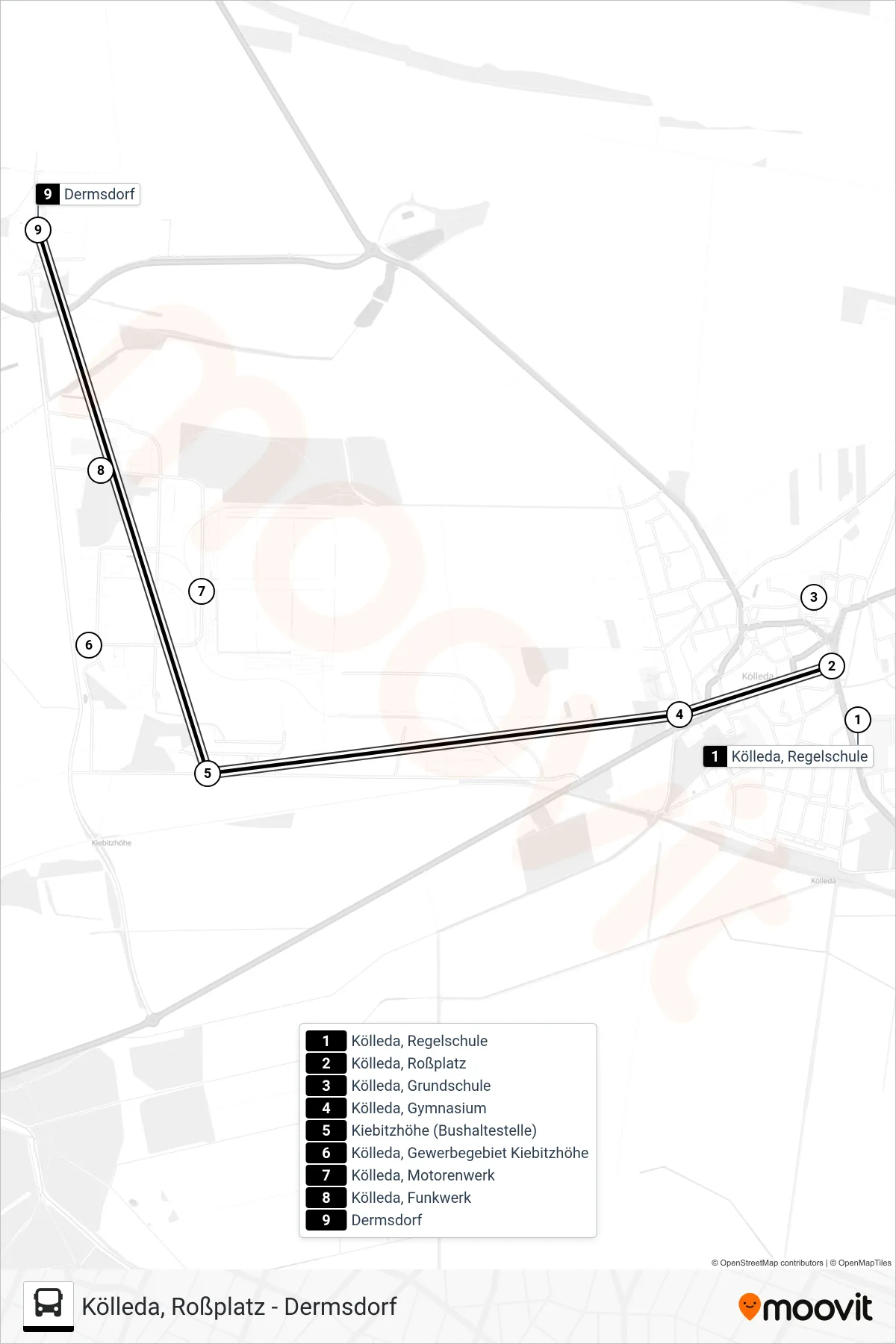 215 bus Line (Dermsdorf) route and stops on a map