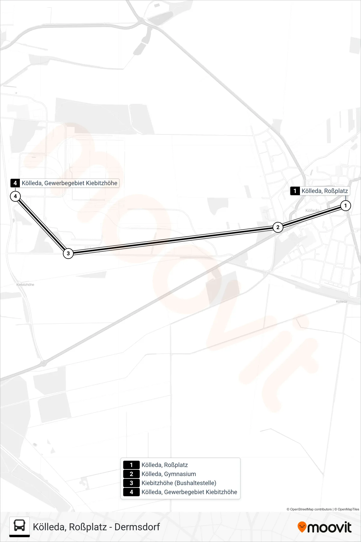 215 bus Line (Kölleda, Gewerbegebiet Kiebitzhöhe) route and stops on a map