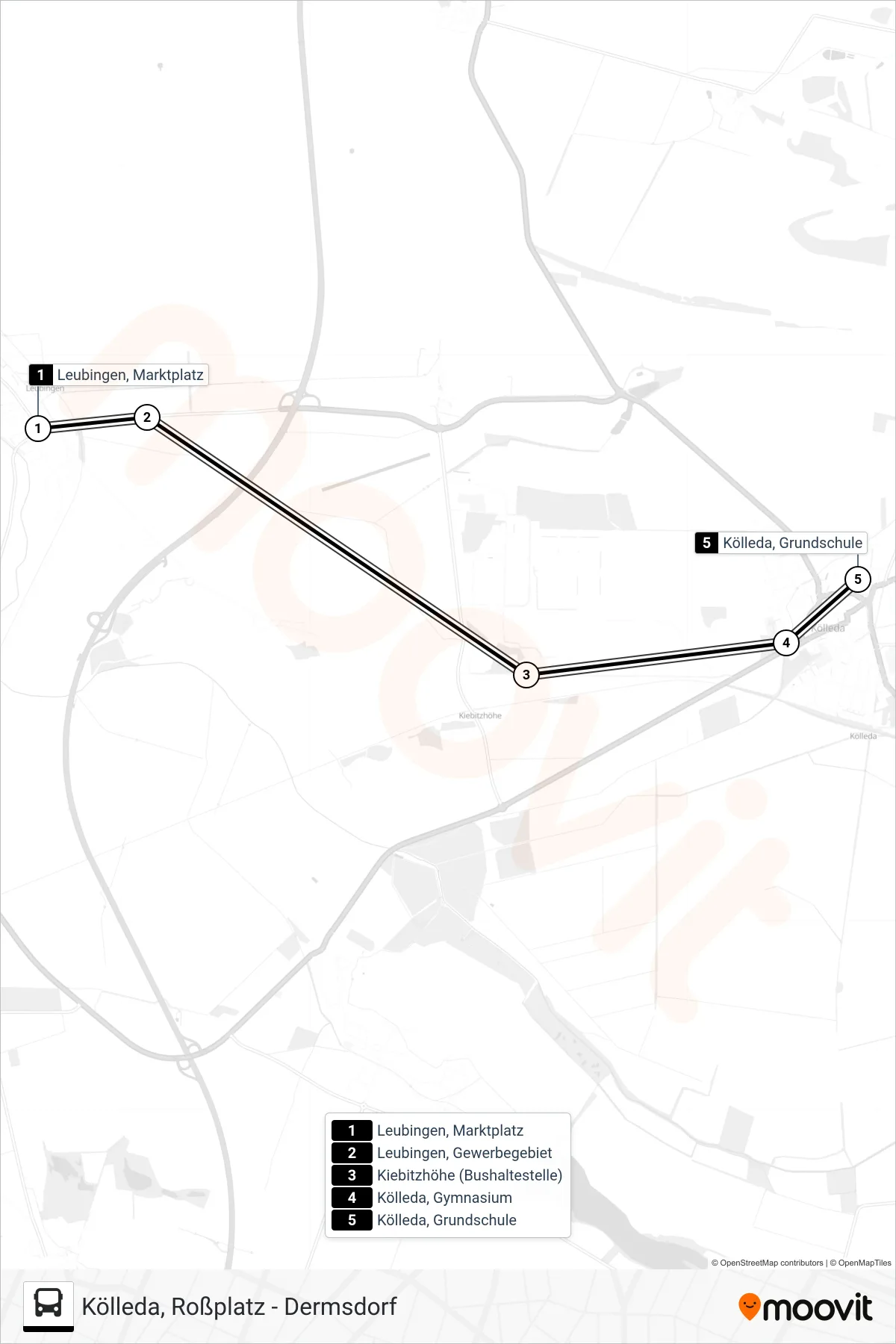 215 bus Line (Kölleda, Grundschule) route and stops on a map