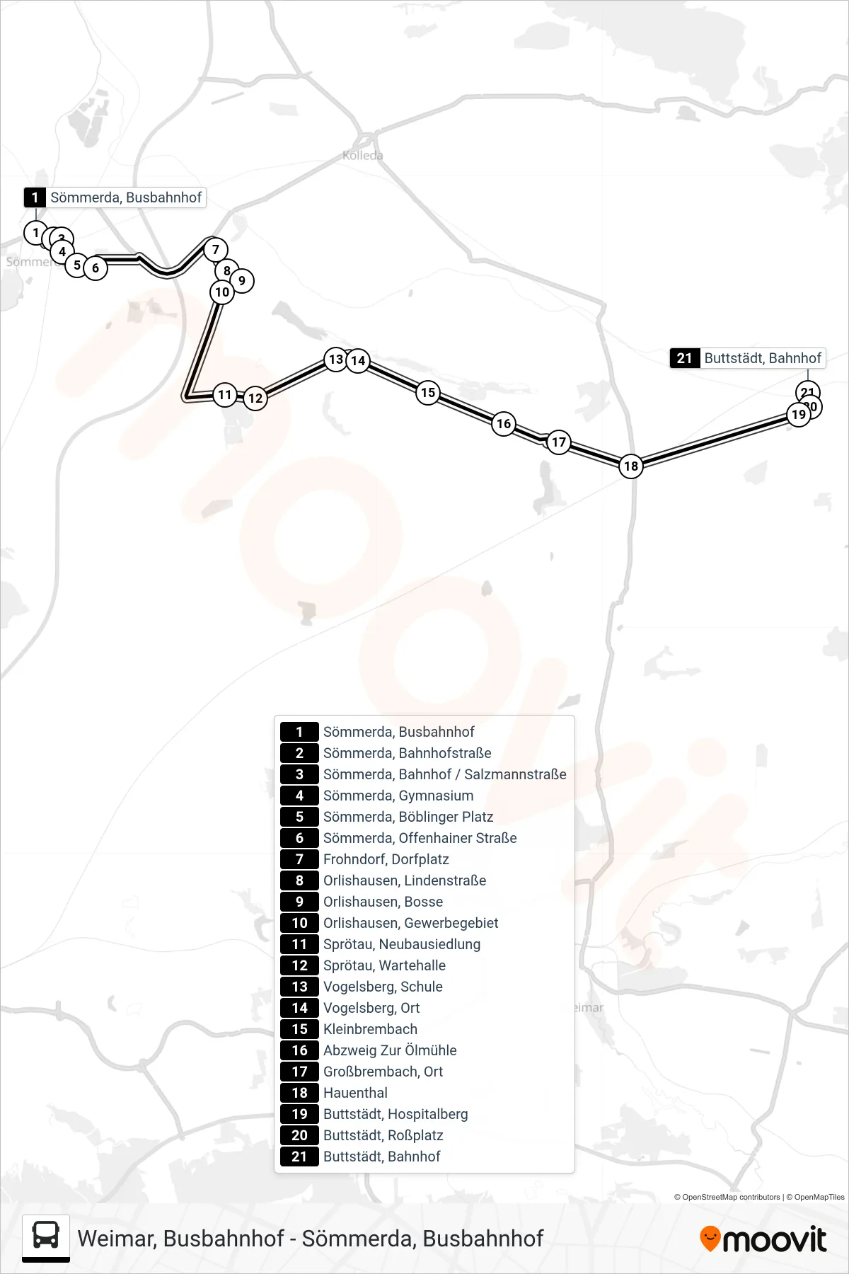216 bus Line (Buttstädt, Bahnhof) route and stops on a map