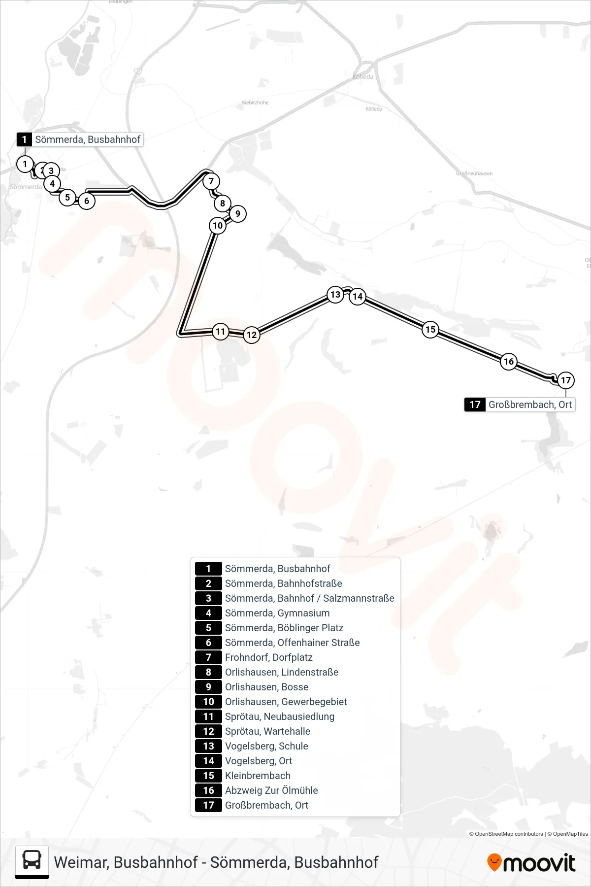 Linie 216 (Bus) Richtung Großbrembach, Ort: Route und Haltestellen auf der Karte