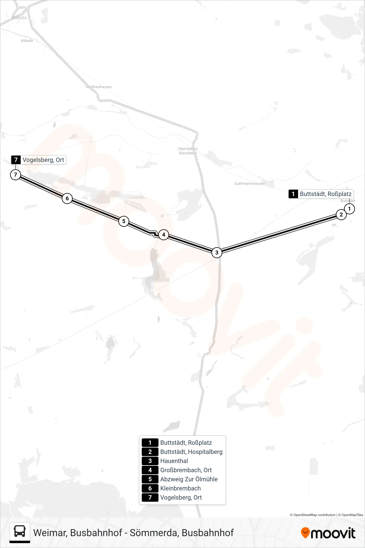 216 bus Line (Vogelsberg, Ort) route and stops on a map