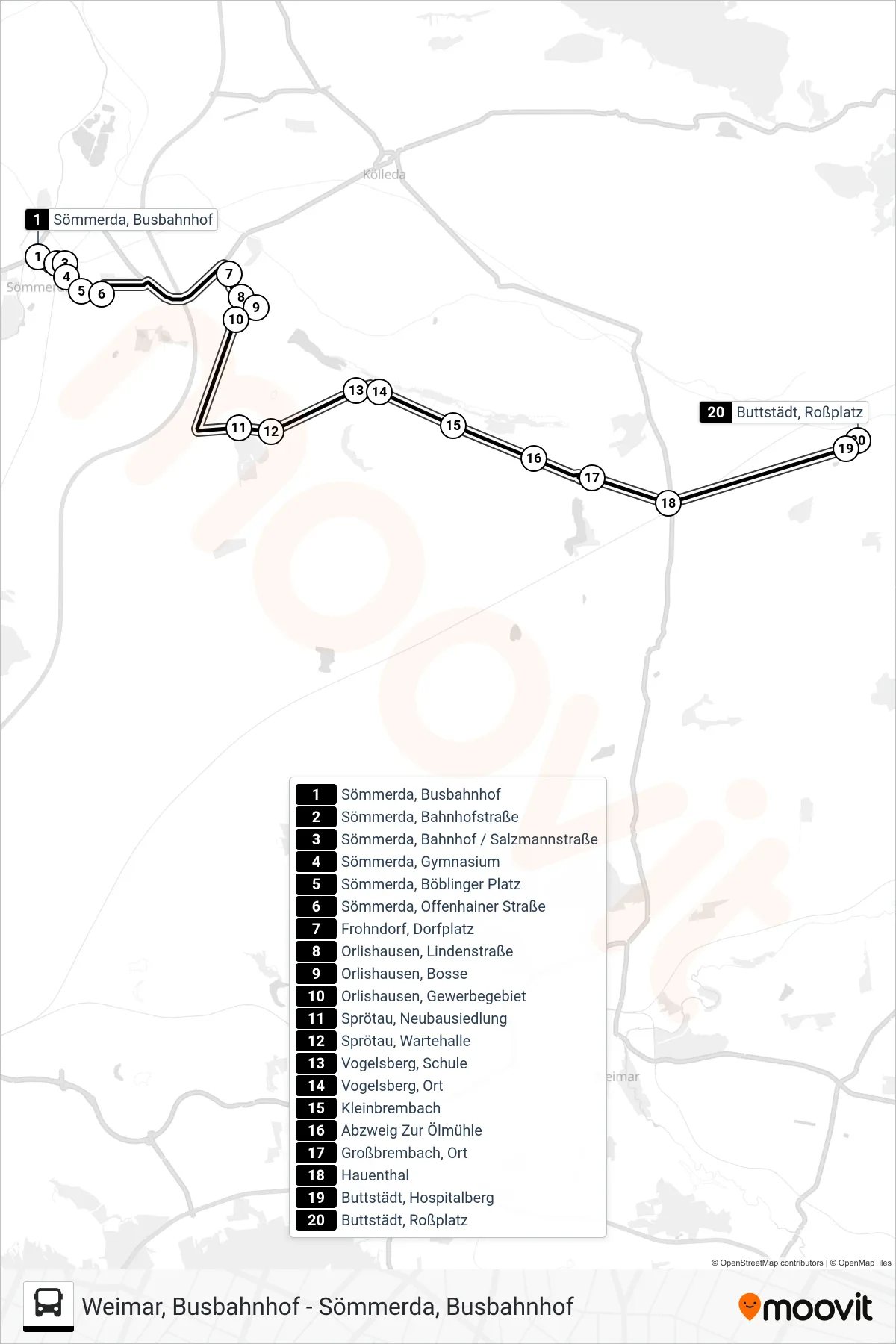 216 bus Line (Buttstädt, Roßplatz) route and stops on a map