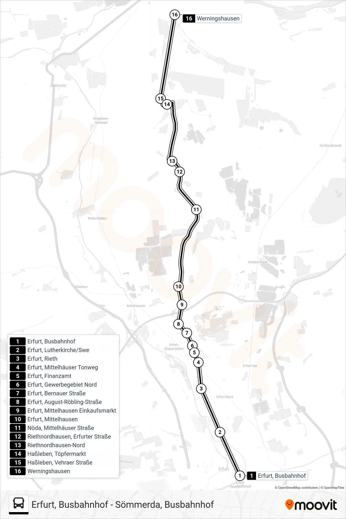 220 bus Line (Werningshausen) route and stops on a map