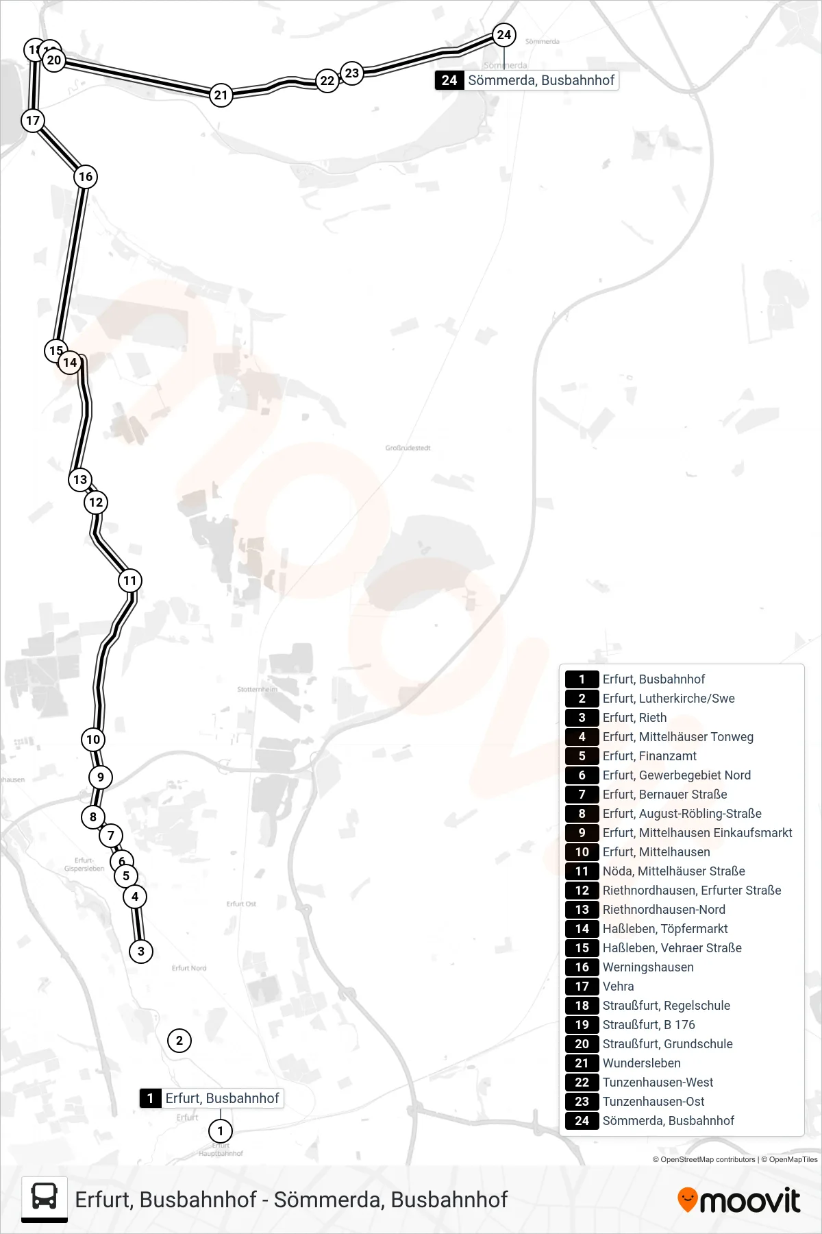 220 bus Line (Sömmerda, Busbahnhof) route and stops on a map
