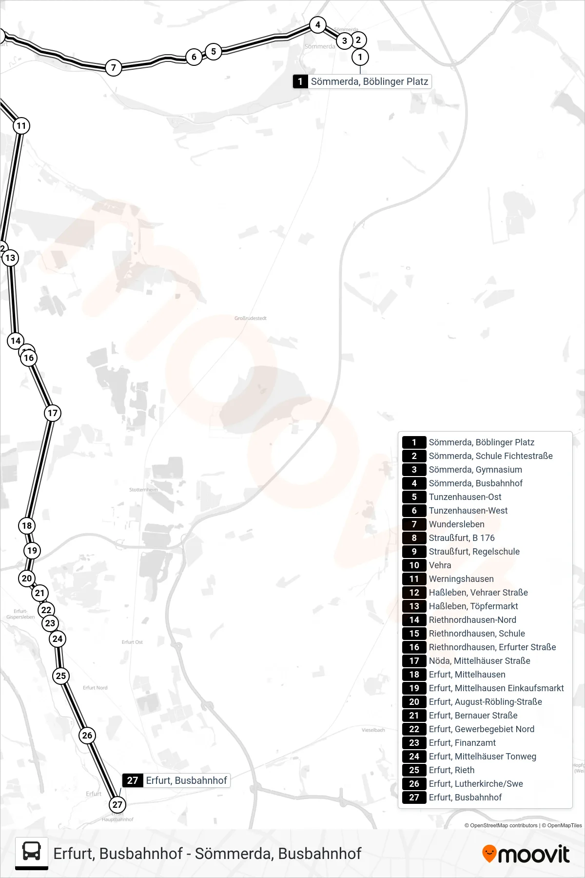 220 bus Line (Erfurt, Busbahnhof) route and stops on a map