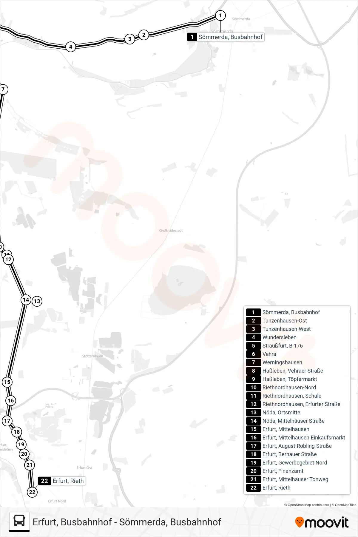 220 bus Line (Erfurt, Rieth) route and stops on a map