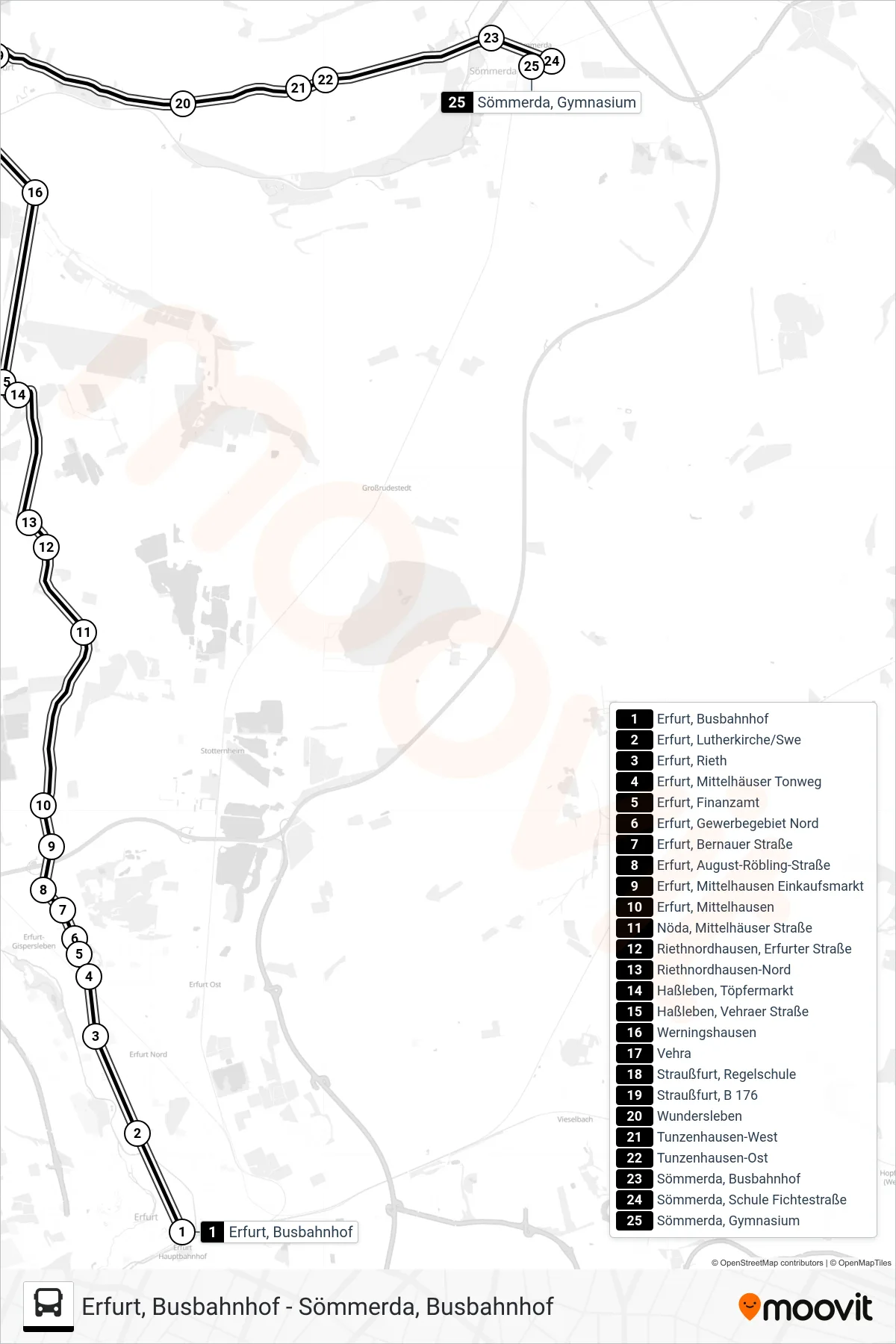 220 bus Line (Sömmerda, Gymnasium) route and stops on a map