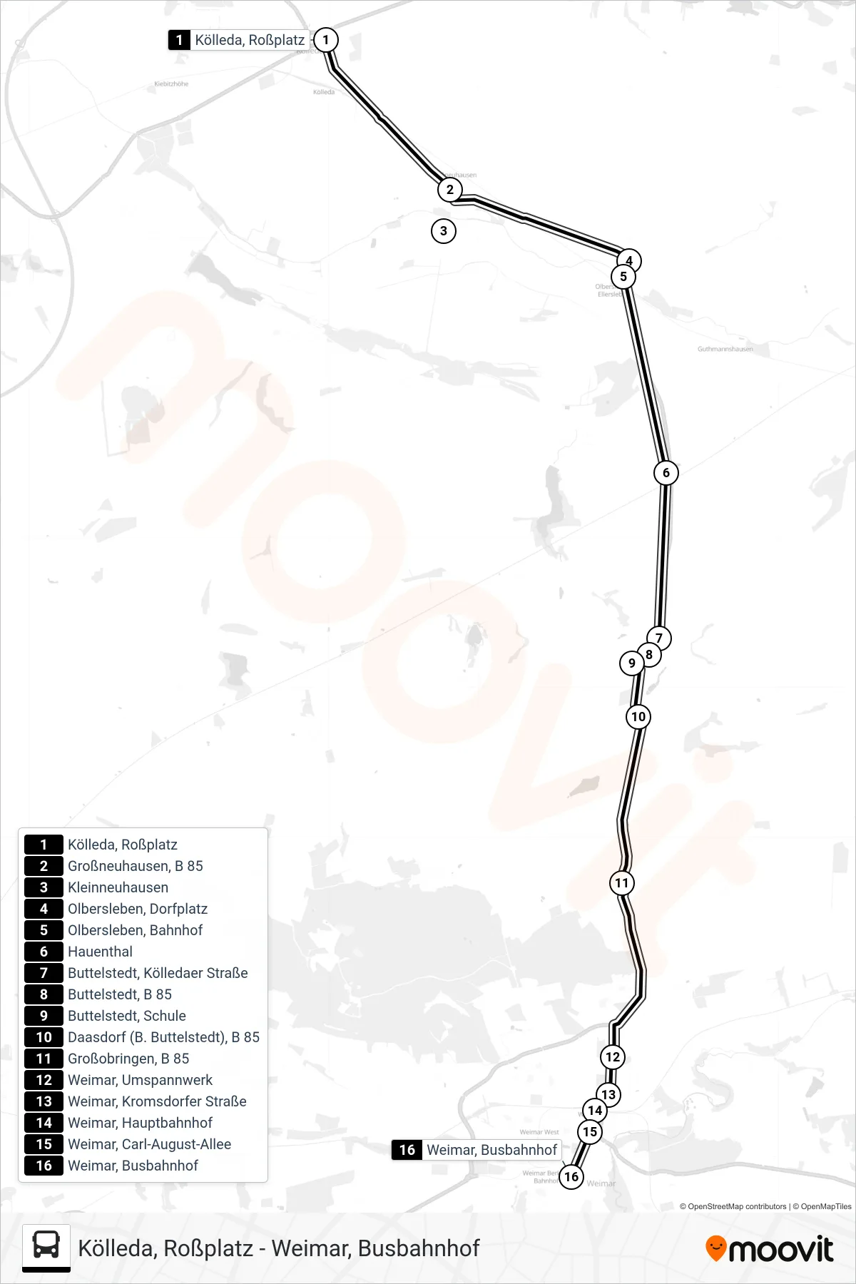 Linie 231 (Bus) Richtung Weimar, Busbahnhof: Route und Haltestellen auf der Karte