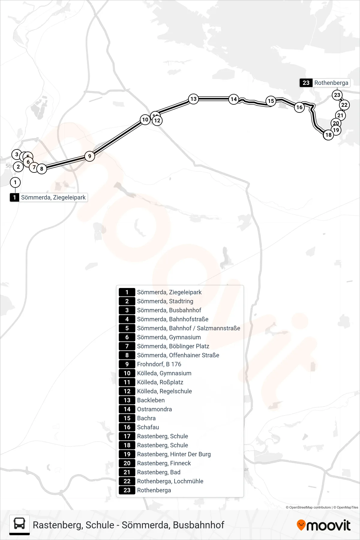 242 bus Line (Rothenberga) route and stops on a map