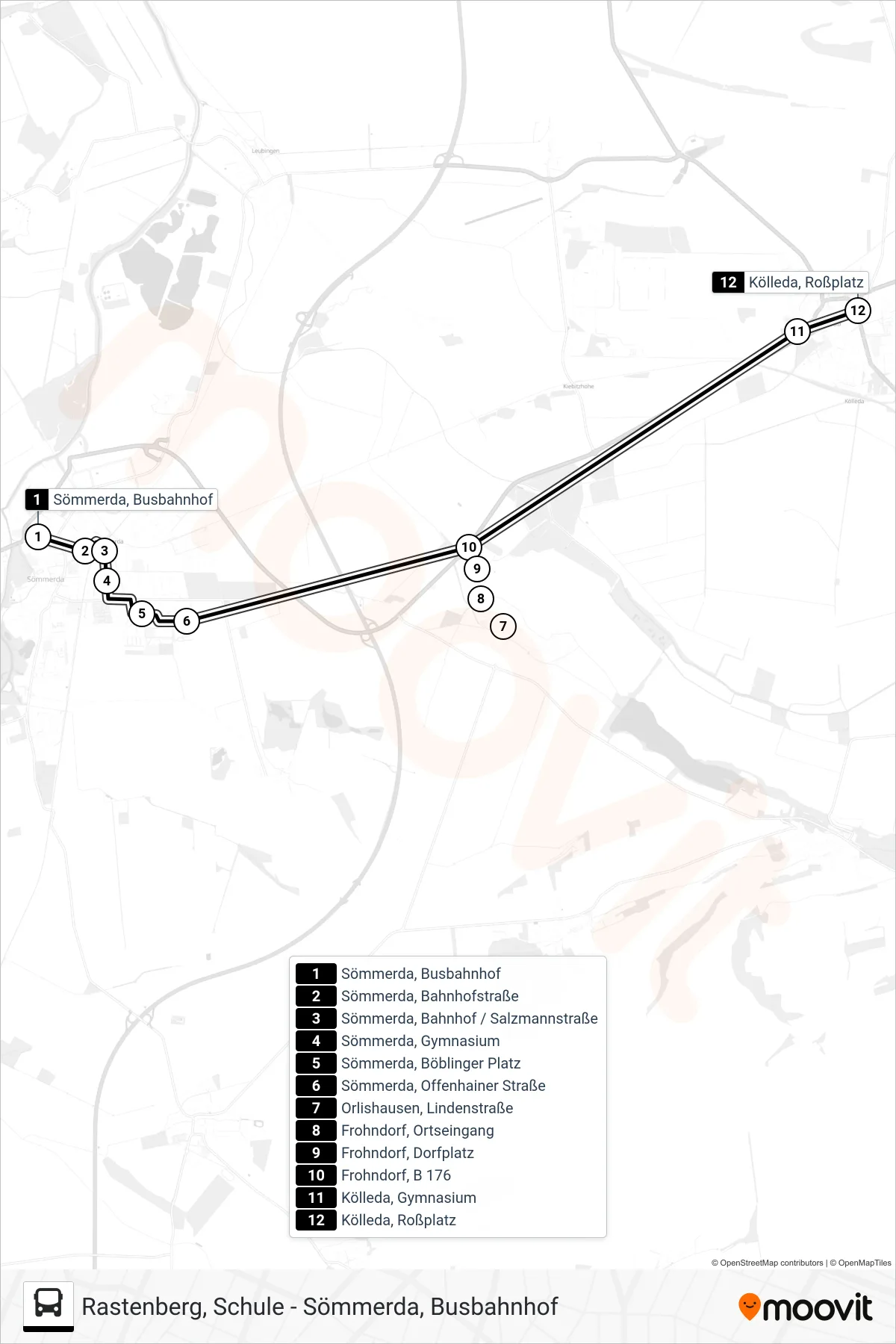 Linie 242 (Bus) Richtung Kölleda, Roßplatz: Route und Haltestellen auf der Karte