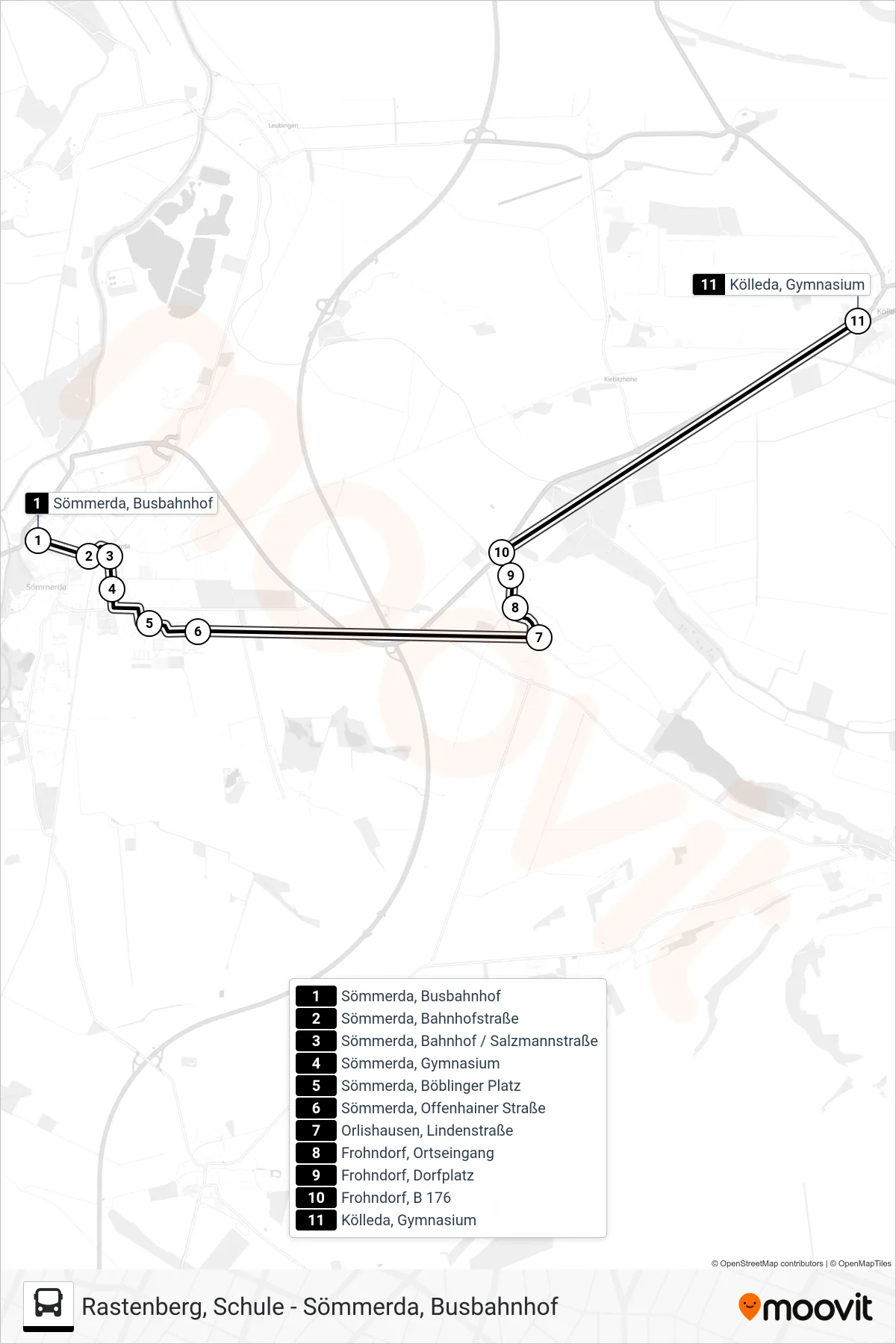 242 bus Line (Kölleda, Gymnasium) route and stops on a map