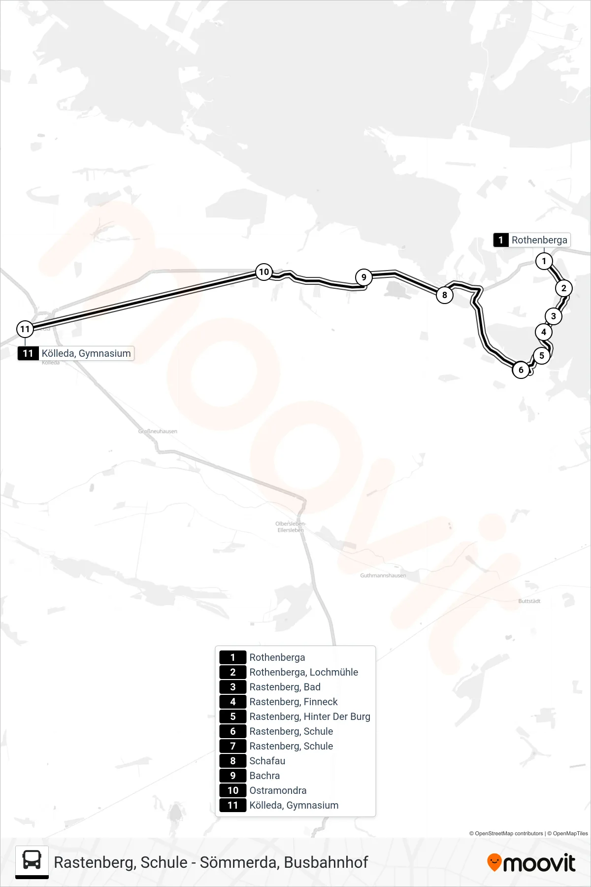 242 bus Line (Kölleda, Gymnasium) route and stops on a map