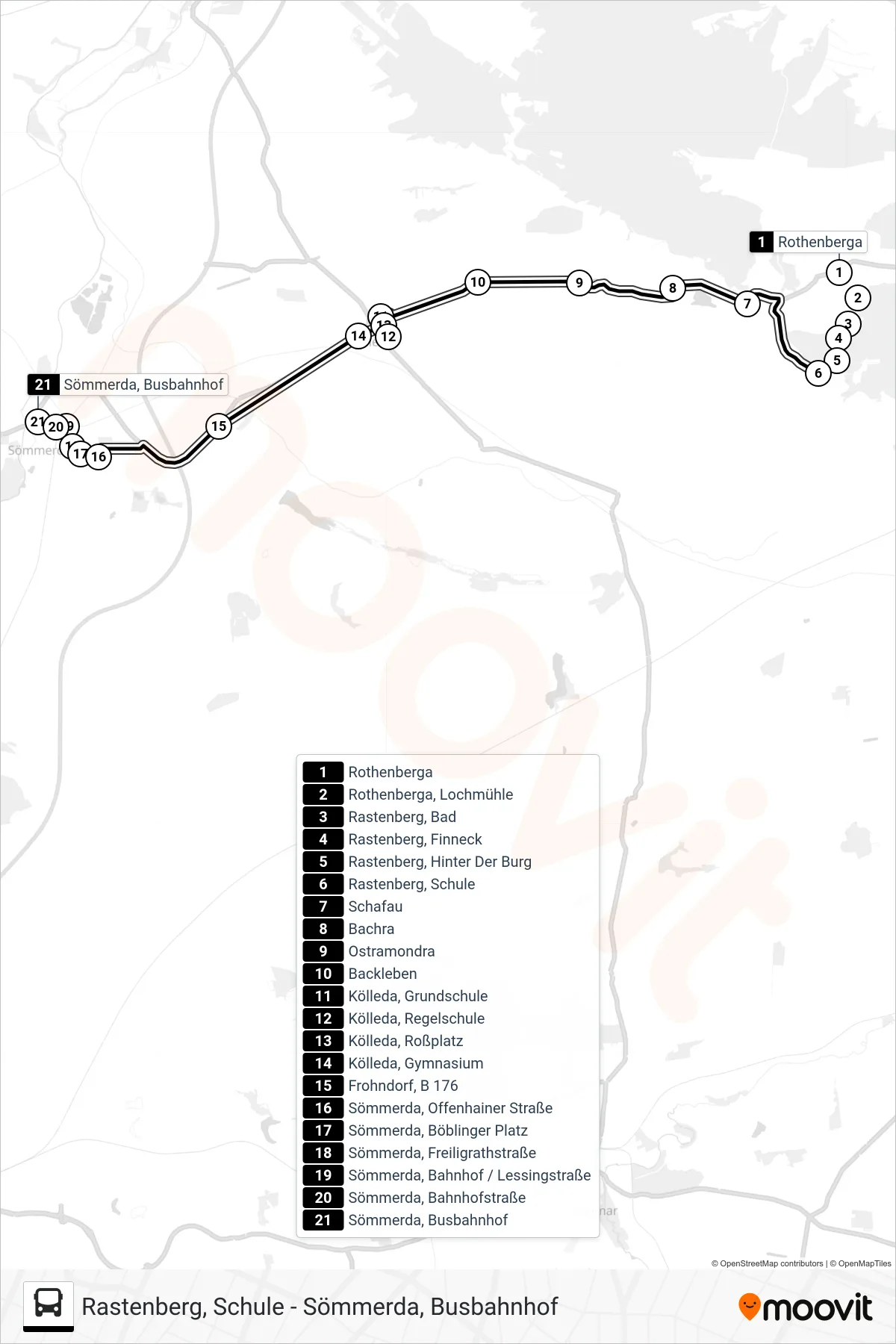 242 bus Line (Sömmerda, Busbahnhof) route and stops on a map