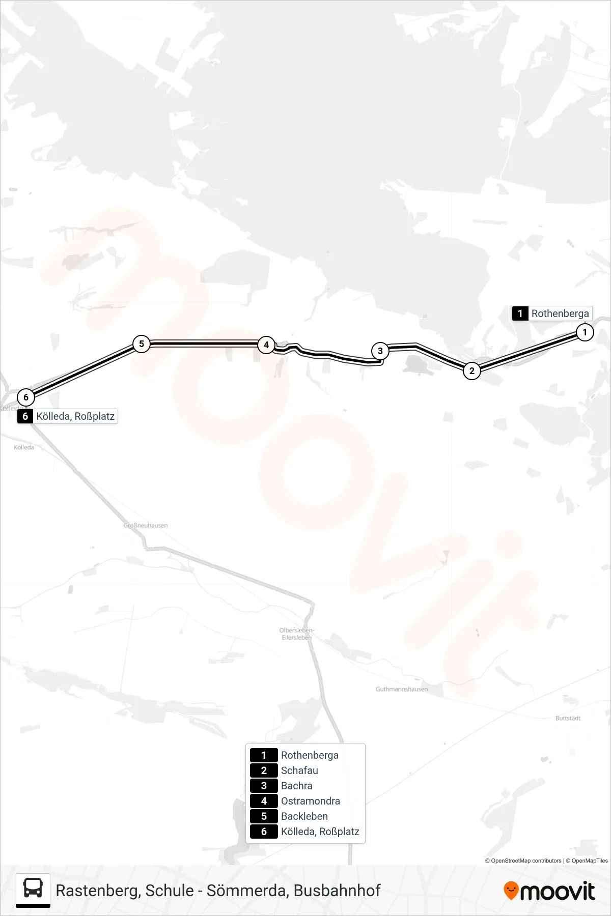 242 bus Line (Kölleda, Roßplatz) route and stops on a map