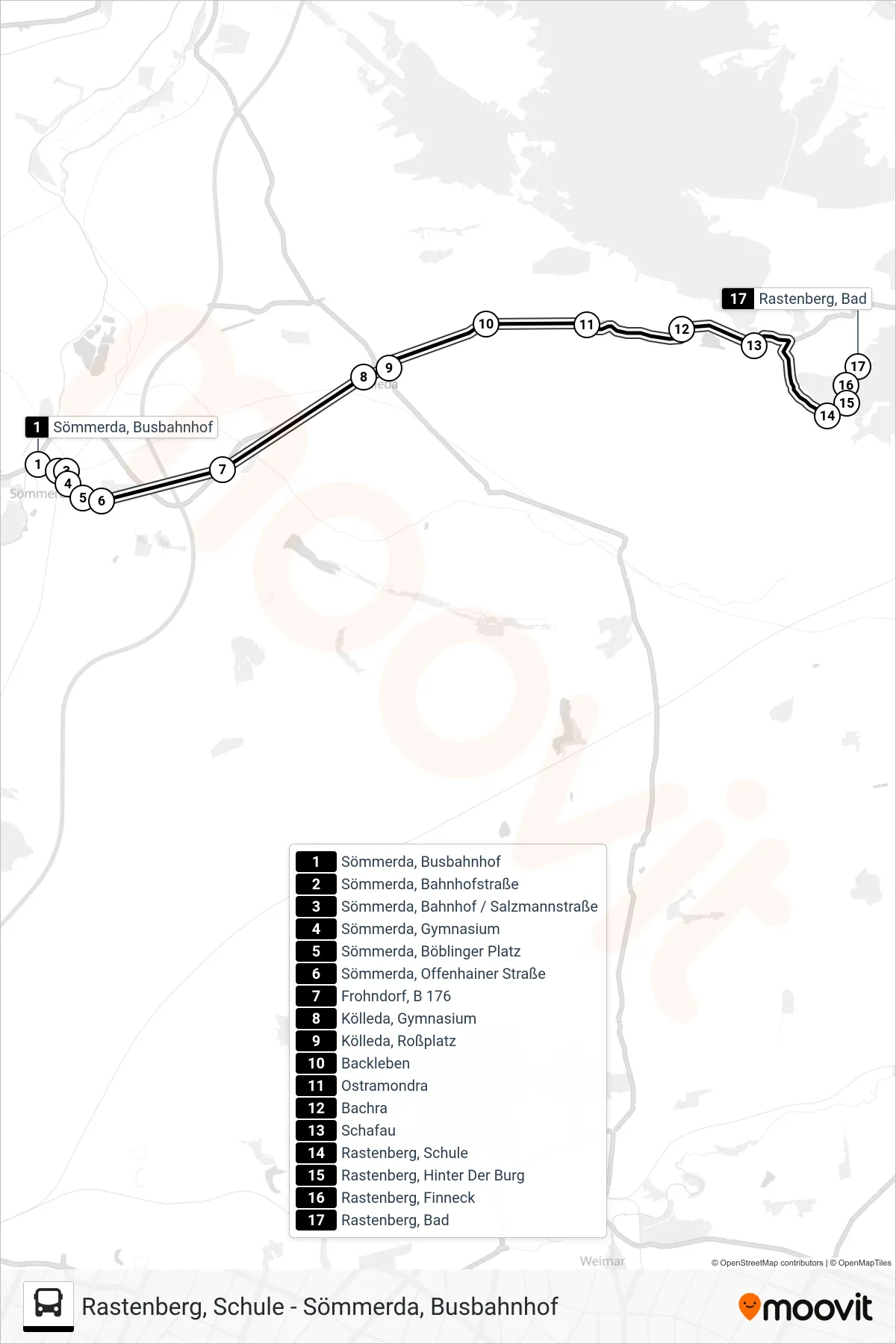 242 bus Line (Rastenberg, Bad) route and stops on a map
