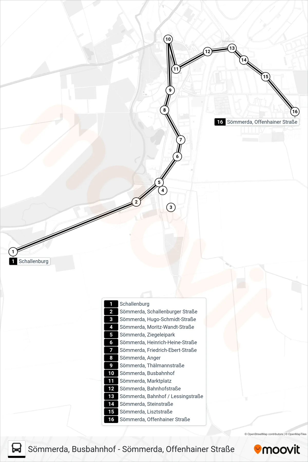 243 bus Line (Sömmerda, Offenhainer Straße) route and stops on a map