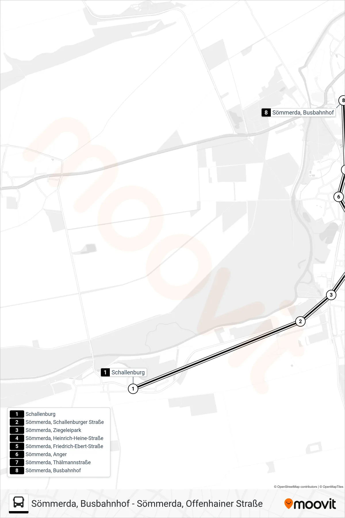 243 bus Line (Sömmerda, Busbahnhof) route and stops on a map