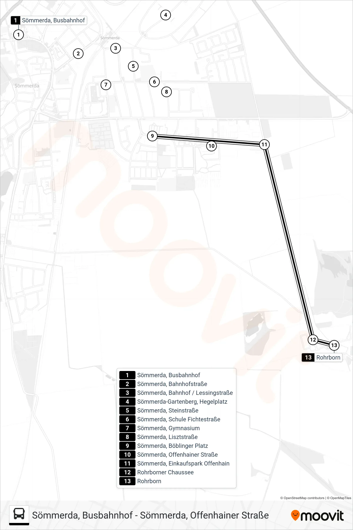 243 bus Line (Rohrborn) route and stops on a map