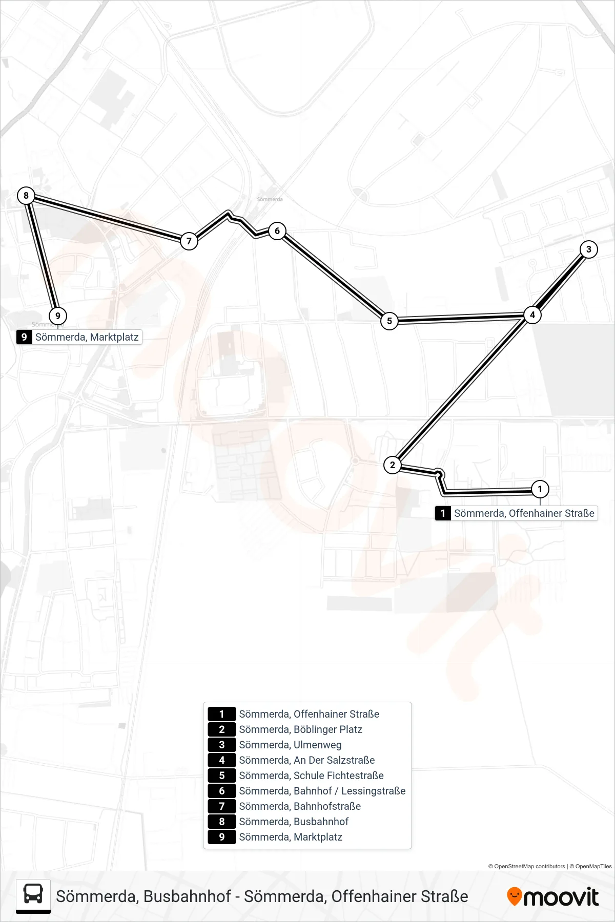 243 bus Line (Sömmerda, Marktplatz) route and stops on a map