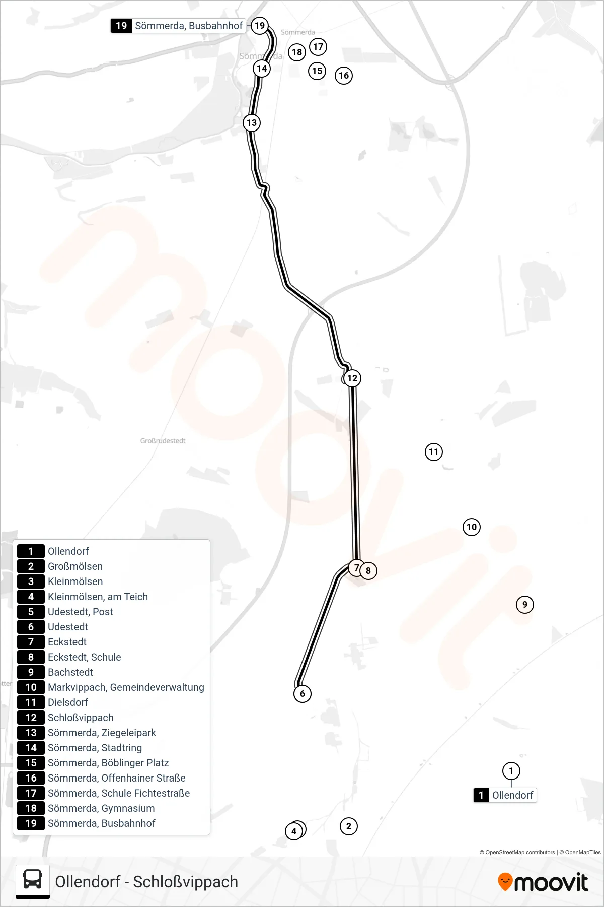 270 bus Line (Sömmerda, Busbahnhof) route and stops on a map