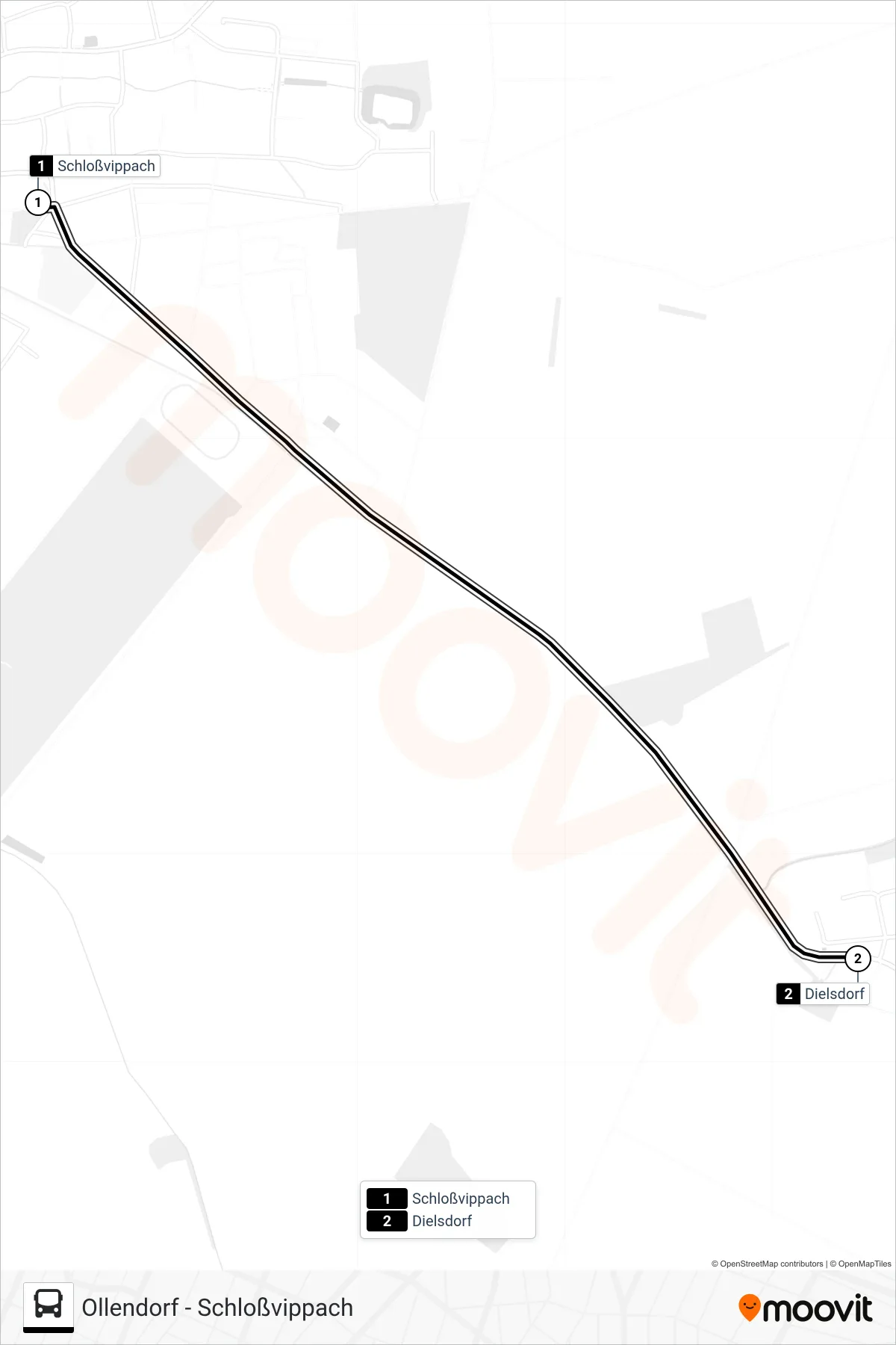 270 bus Line (Dielsdorf) route and stops on a map