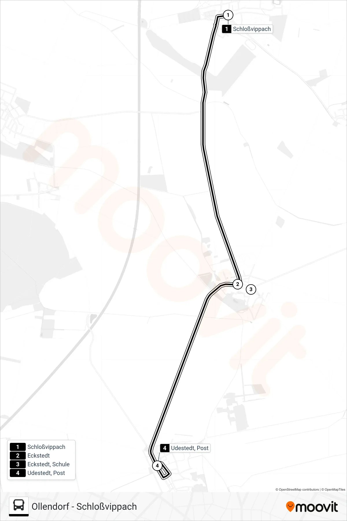 270 bus Line (Udestedt, Post) route and stops on a map