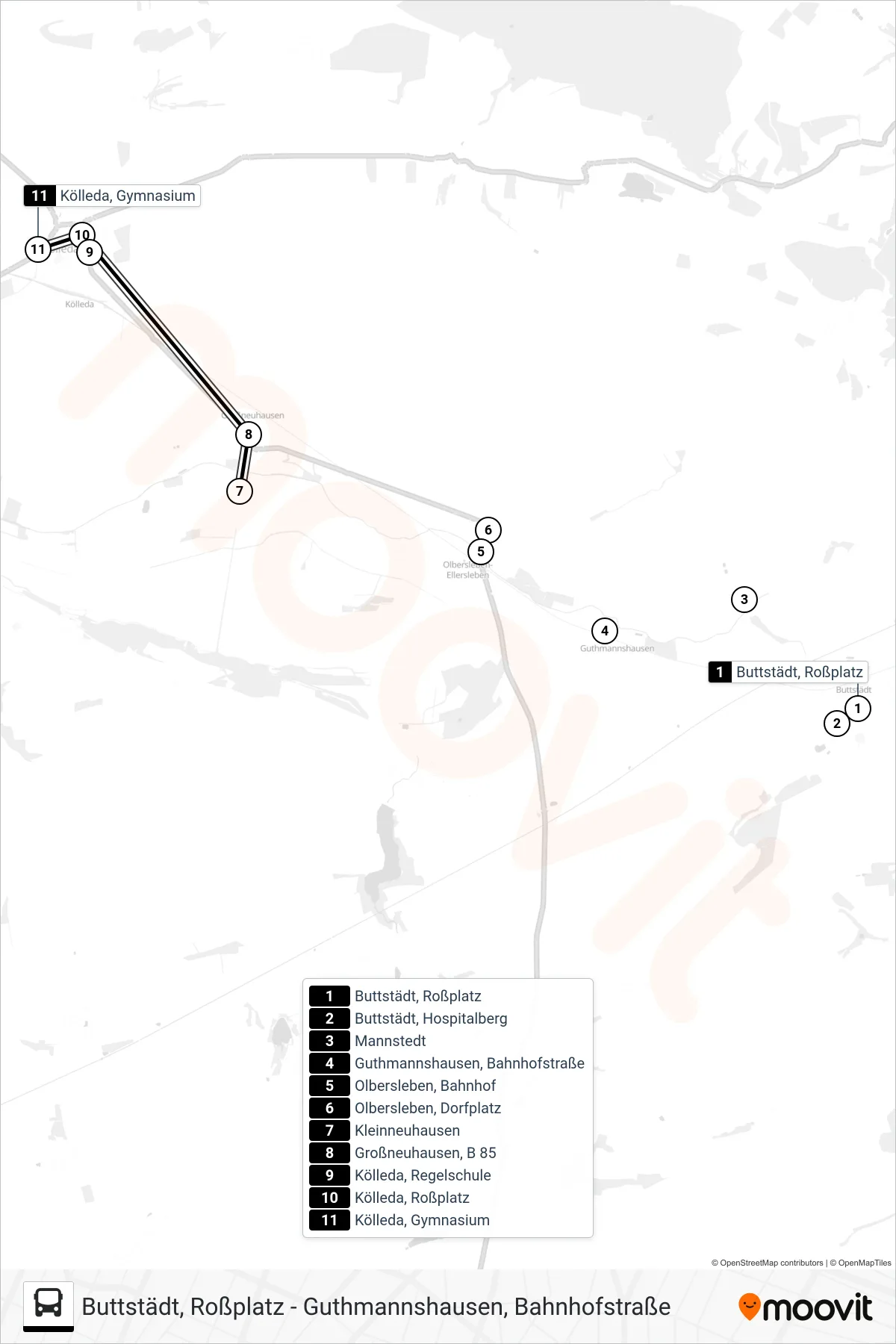 277 bus Line (Kölleda, Gymnasium) route and stops on a map