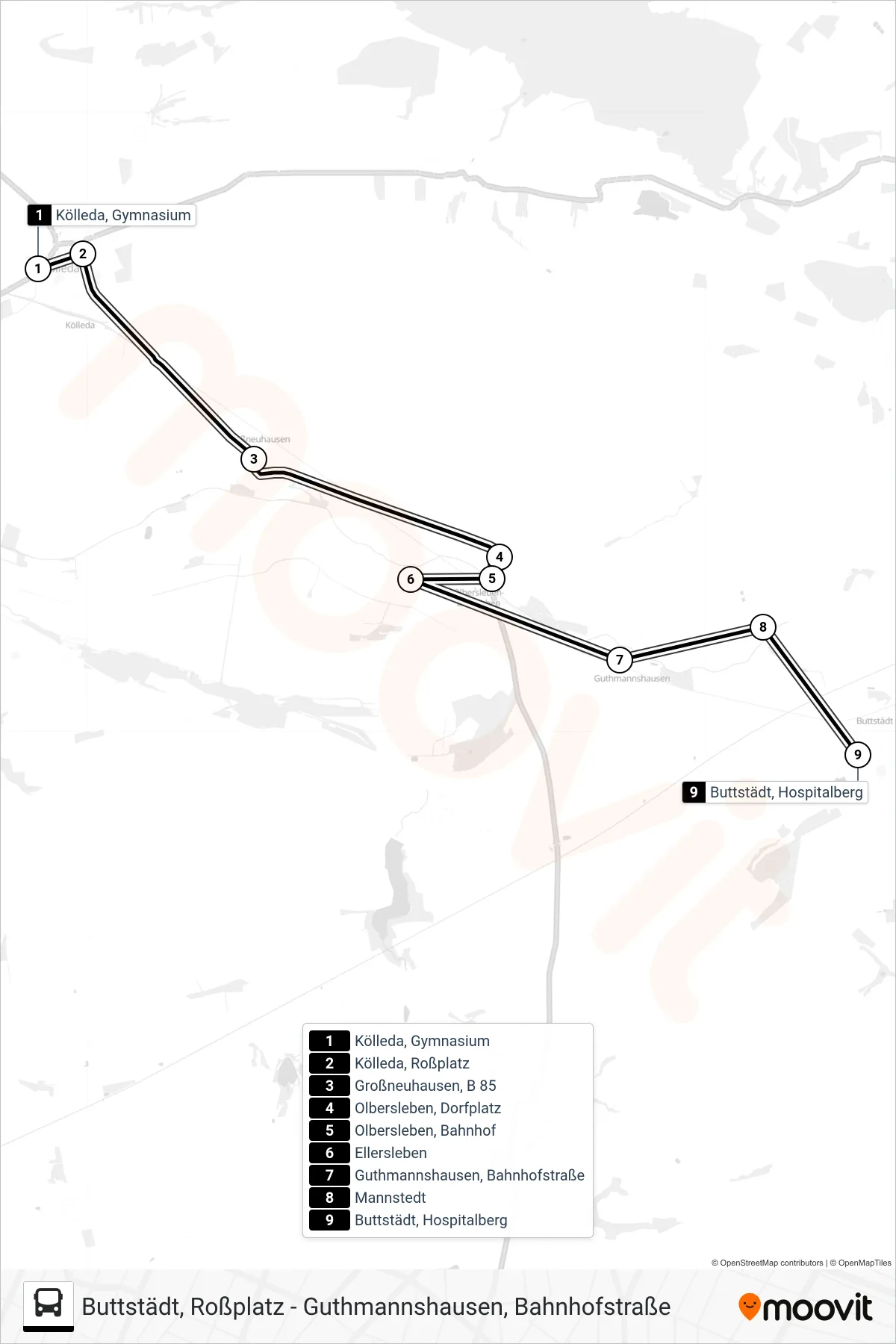 277 bus Line (Buttstädt, Hospitalberg) route and stops on a map
