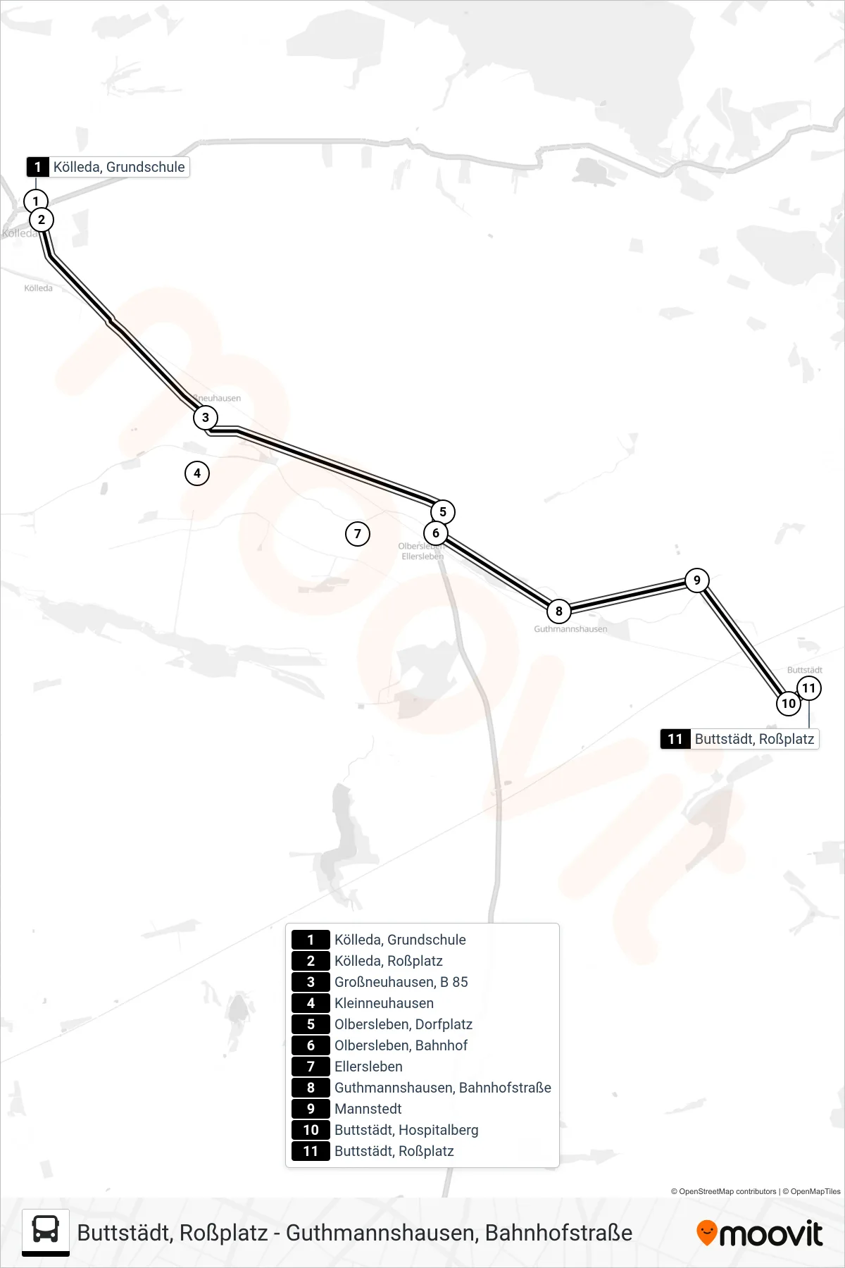 277 bus Line (Buttstädt, Roßplatz) route and stops on a map
