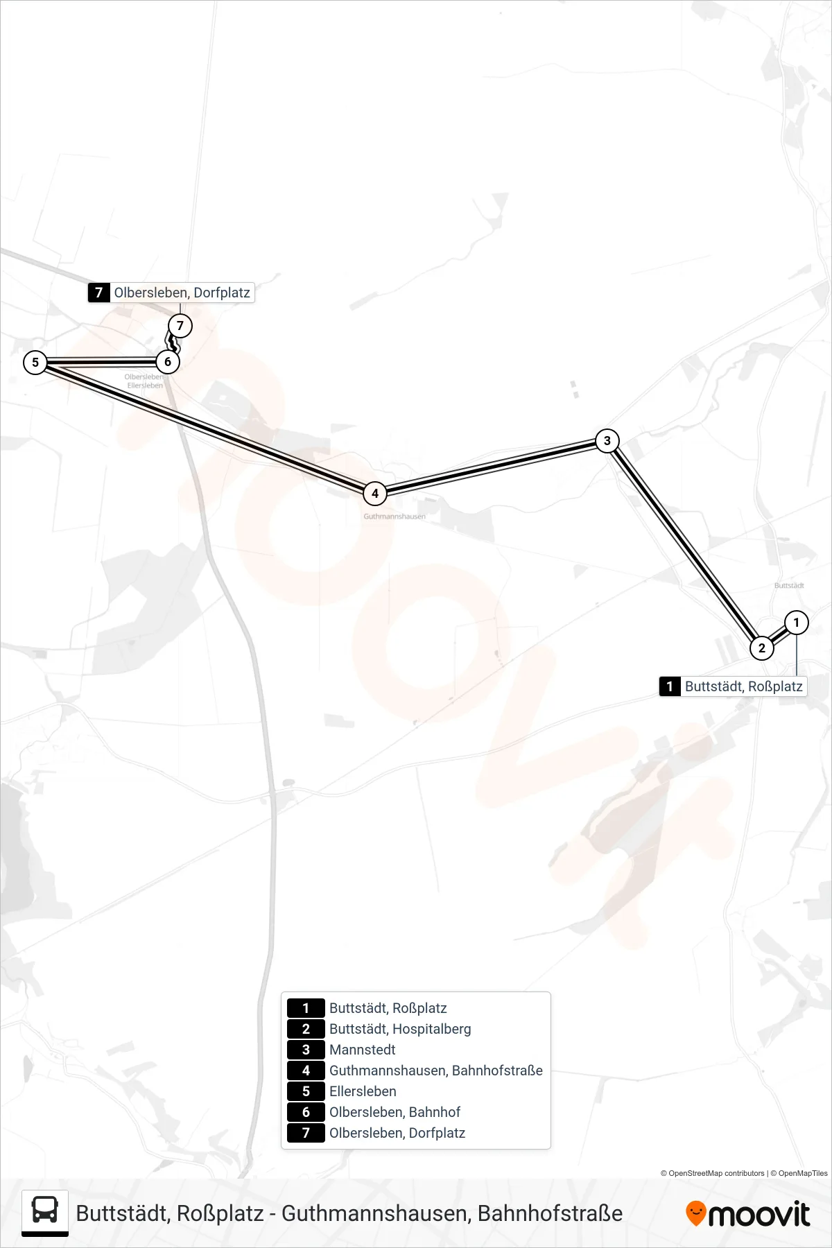 277 bus Line (Olbersleben, Dorfplatz) route and stops on a map