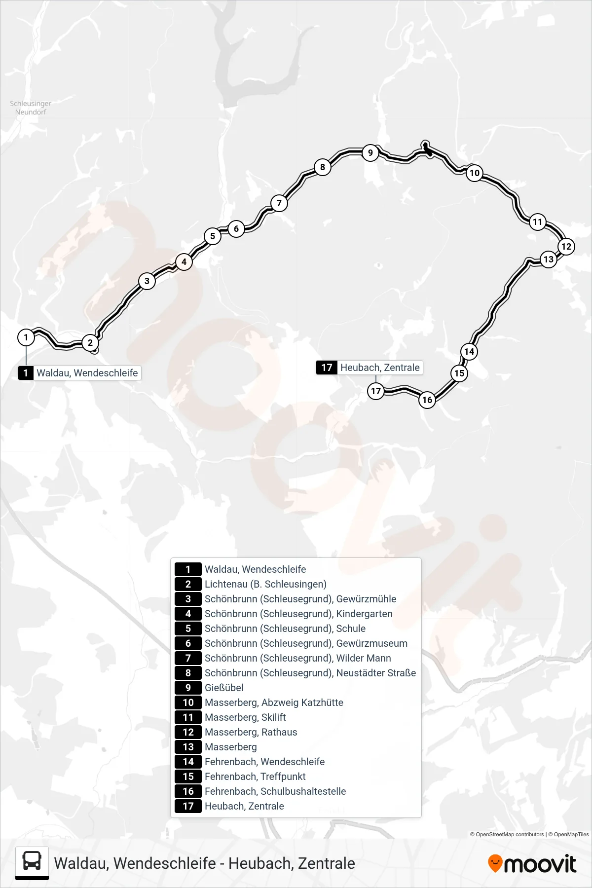 206 bus Line (Heubach, Zentrale) route and stops on a map