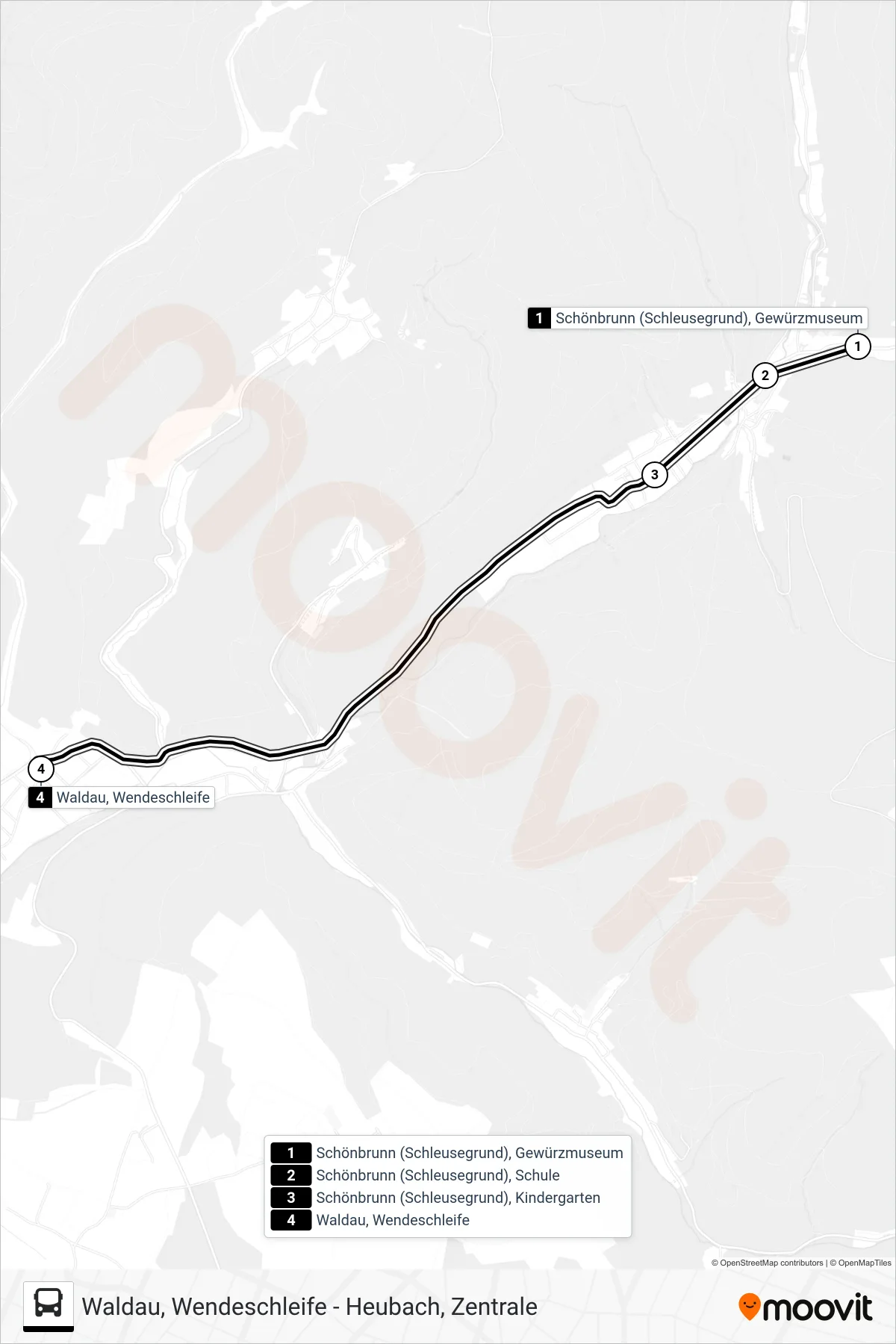 206 bus Line (Waldau, Wendeschleife) route and stops on a map
