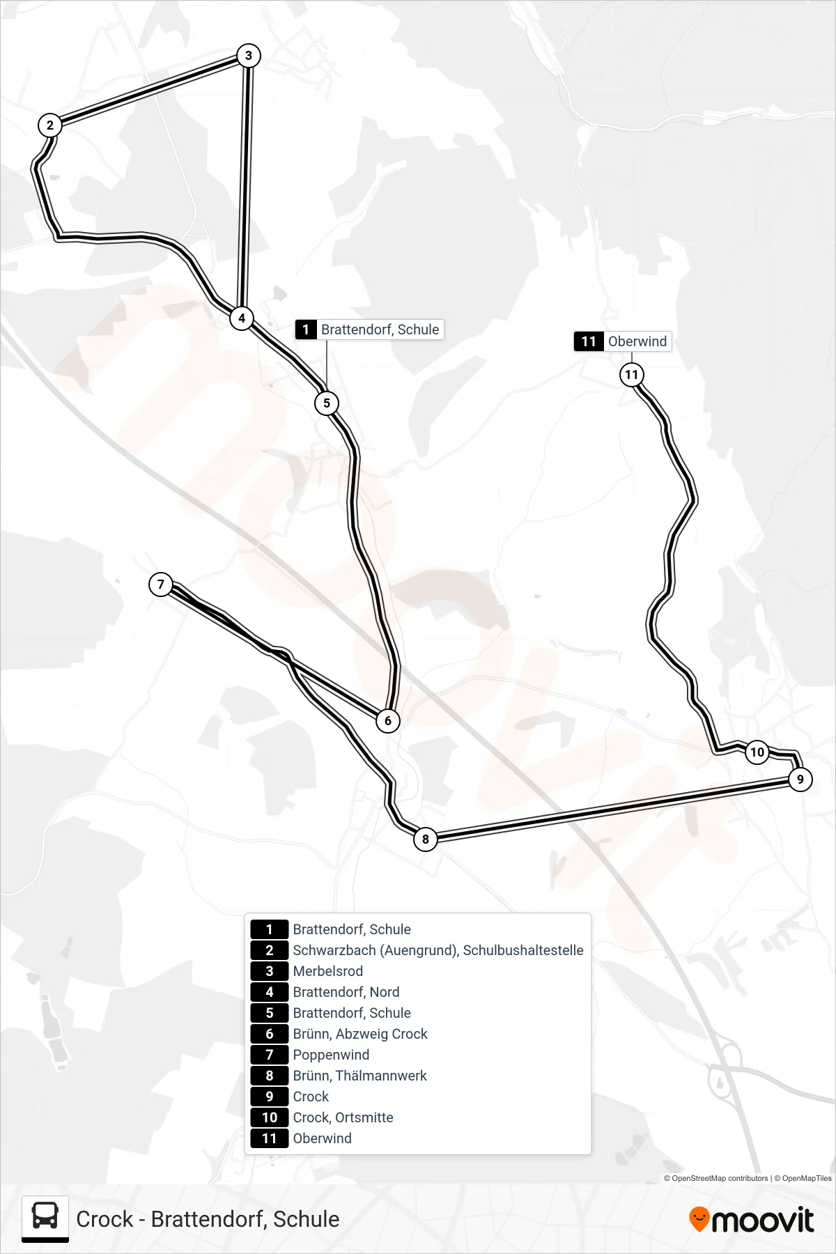 268 bus Line (Oberwind) route and stops on a map