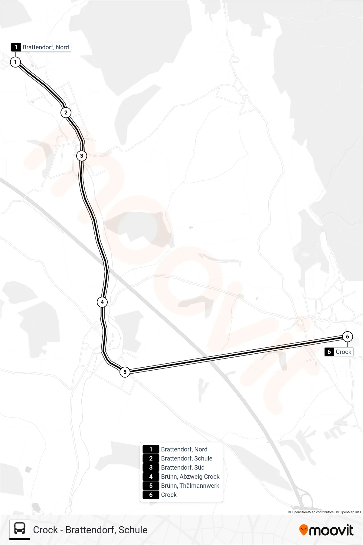 268 bus Line (Crock) route and stops on a map