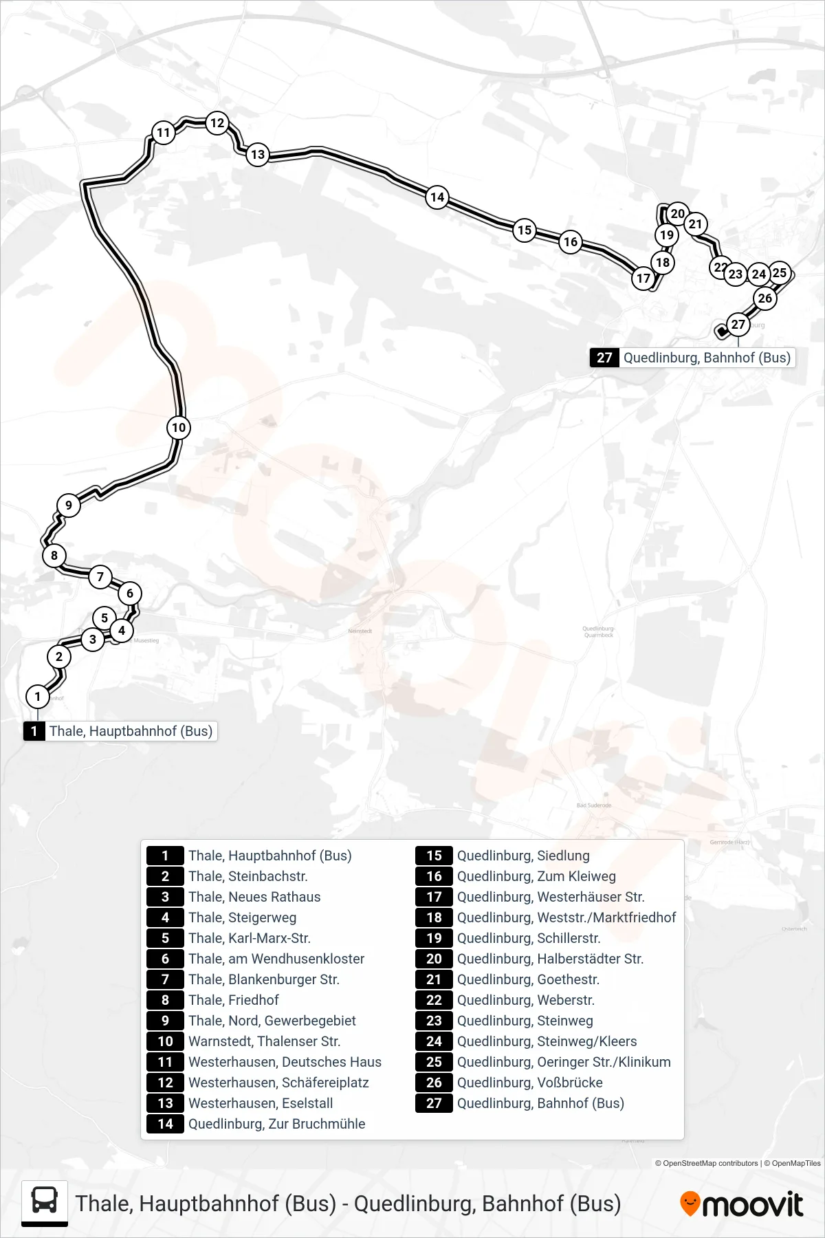 Linie 252 (Bus) Richtung Quedlinburg Bf: Route und Haltestellen auf der Karte