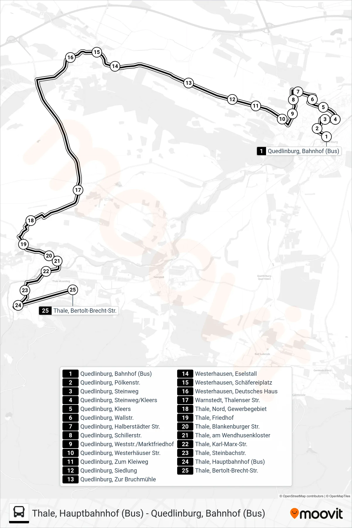 252 bus Line (Thale Bert-Brecht-Str) route and stops on a map