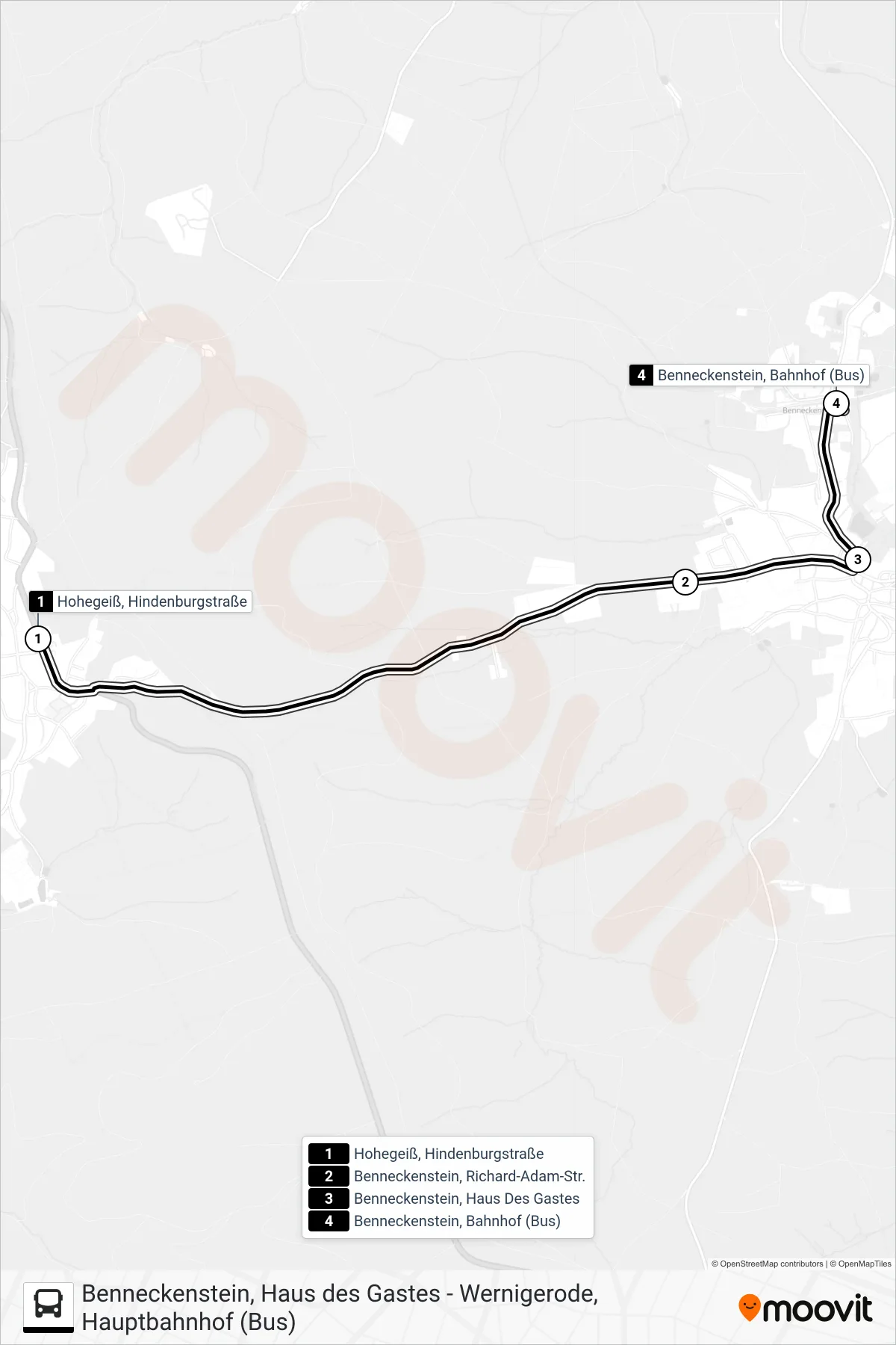 265 bus Line (Benneckenstein, Bahnhof (Bus)) route and stops on a map