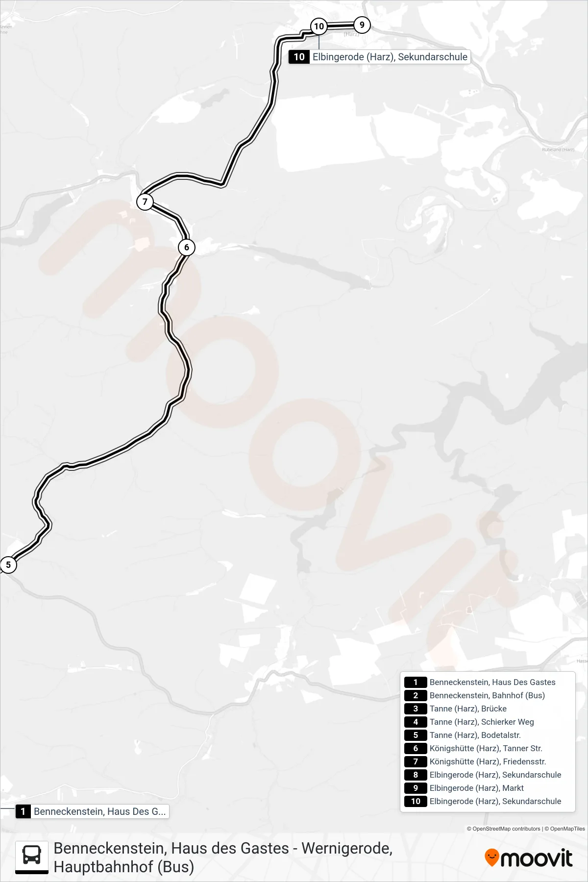 265 bus Line (Elbingerode Gymnasium) route and stops on a map