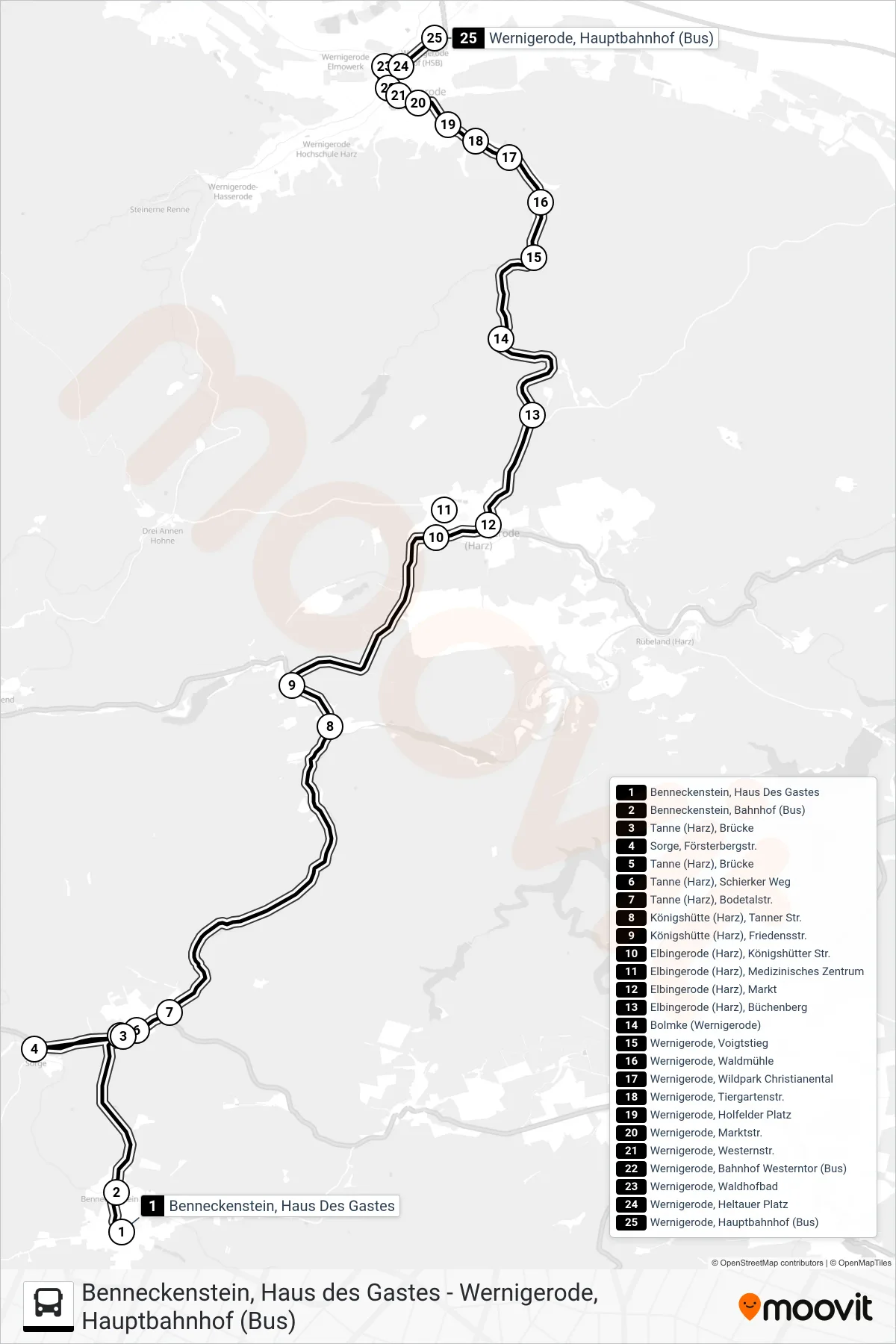265 bus Line (Wernigerode, Hauptbahnhof (Bus)) route and stops on a map