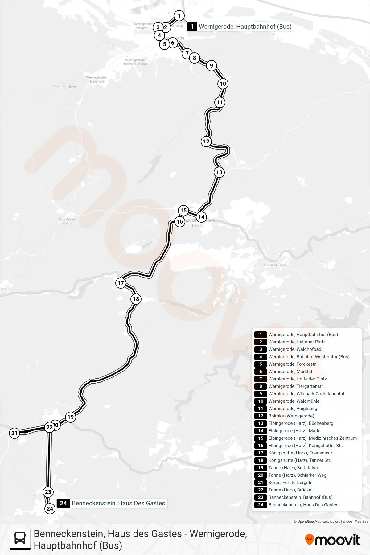 Linie 265 (Bus) Richtung Benneckenstein, Haus Des Gastes: Route und Haltestellen auf der Karte